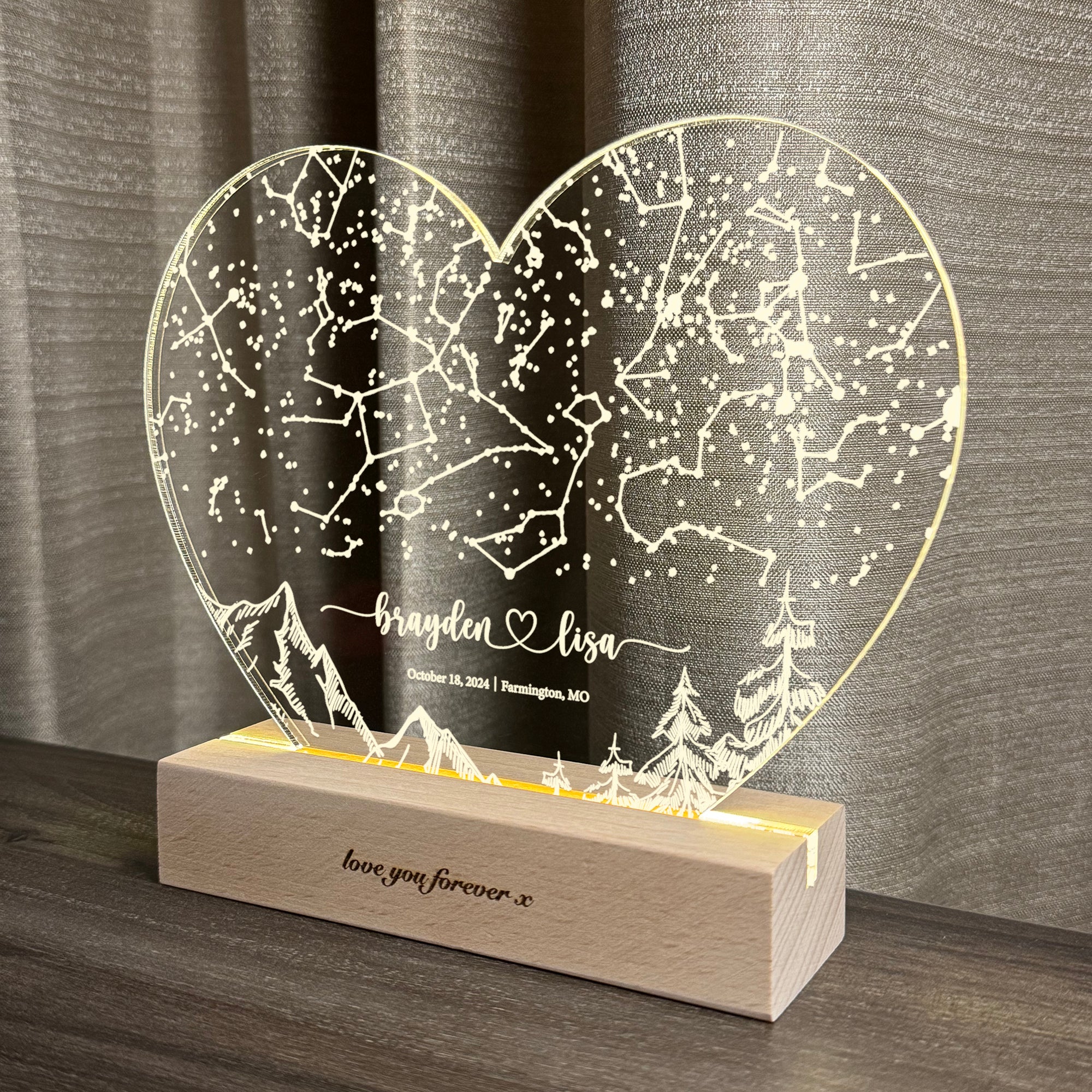 Personalized Night Sky Star Map by Date – Custom Constellation Print & Night Light (HEART04)