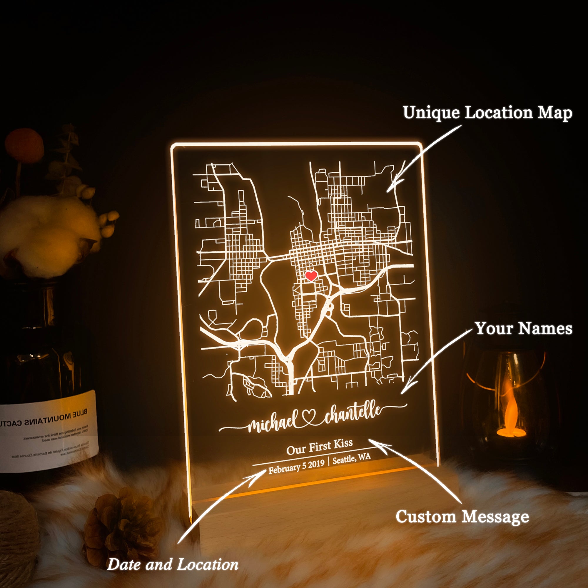 Custom Location Map Acrylic Night Light (MAP01)