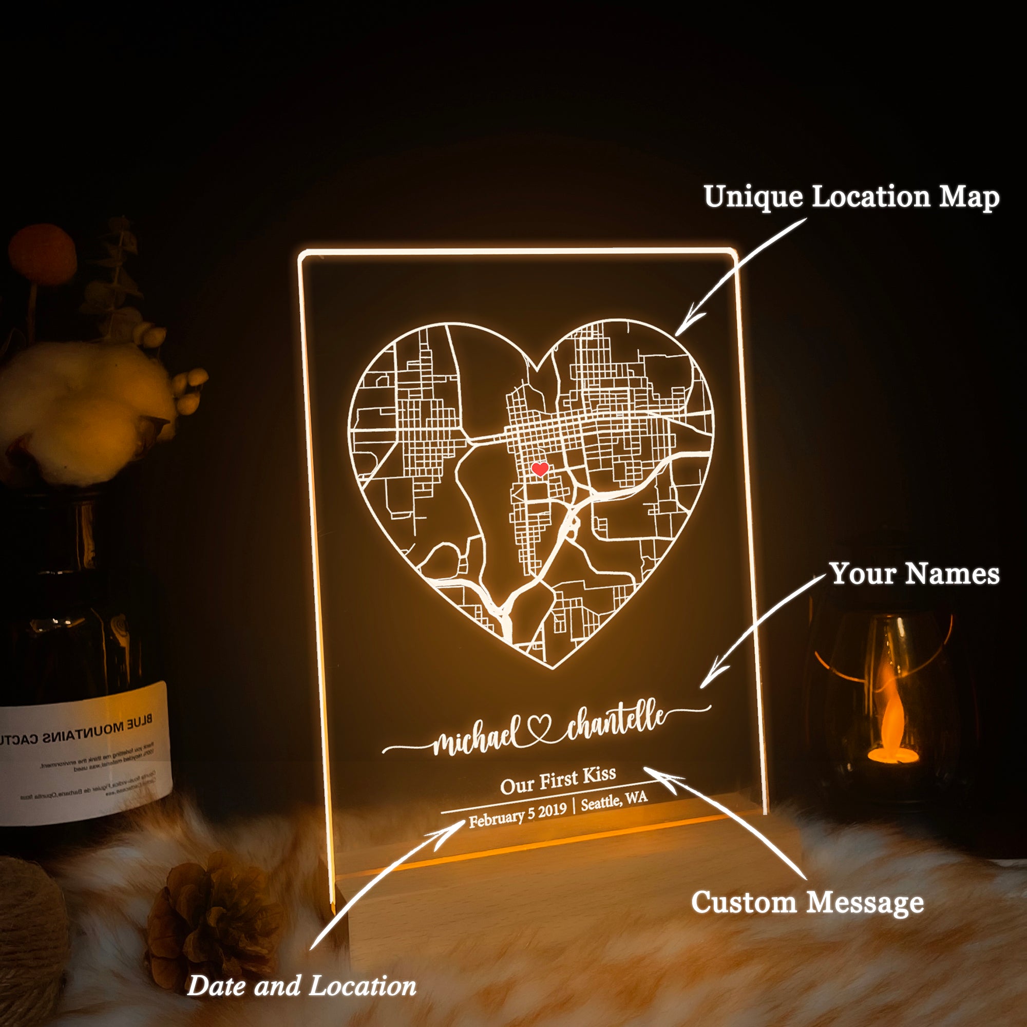 Custom Location Map Acrylic Night Light (MAP02)