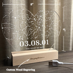Personalized Night Sky Star Map by Date – Custom Constellation Print & Night Light (HEART06)