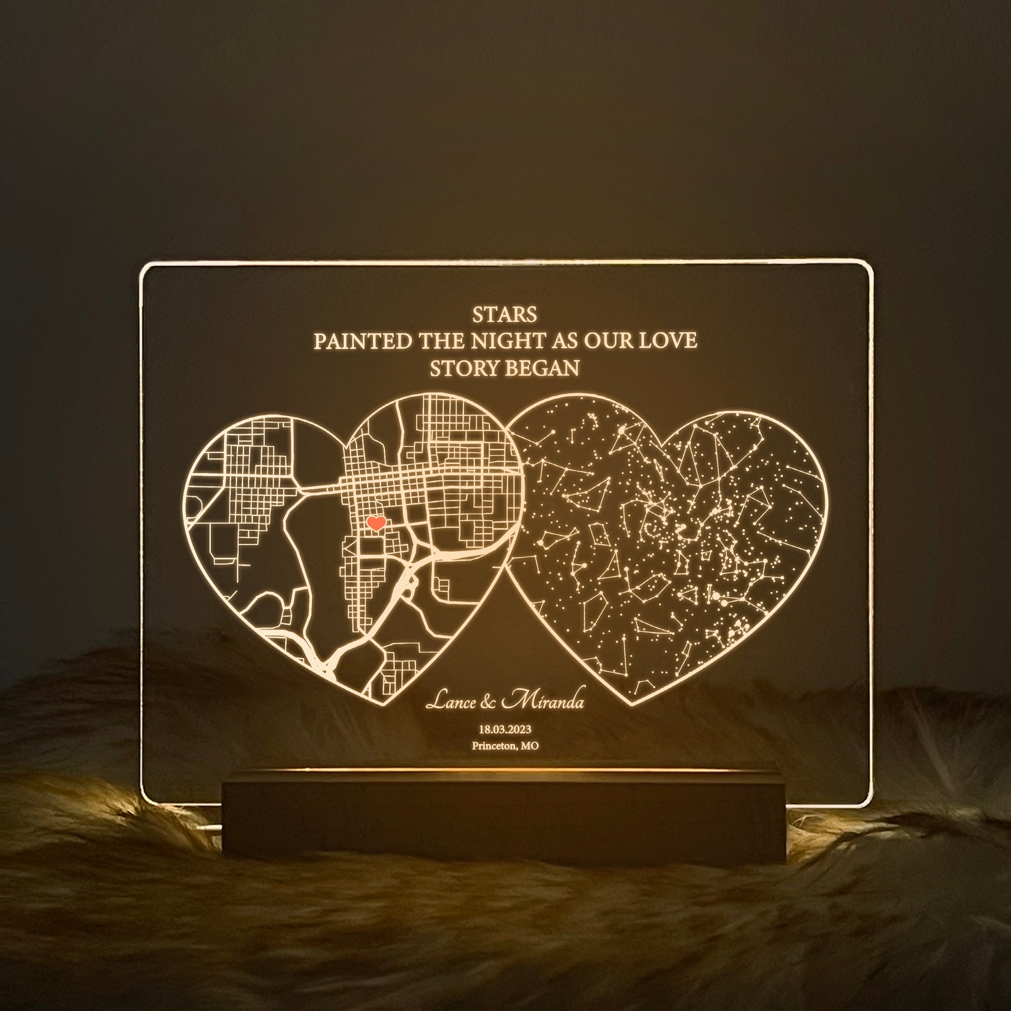 Personalized Custom Map and Star Map Acrylic Night Light (STAR01I)