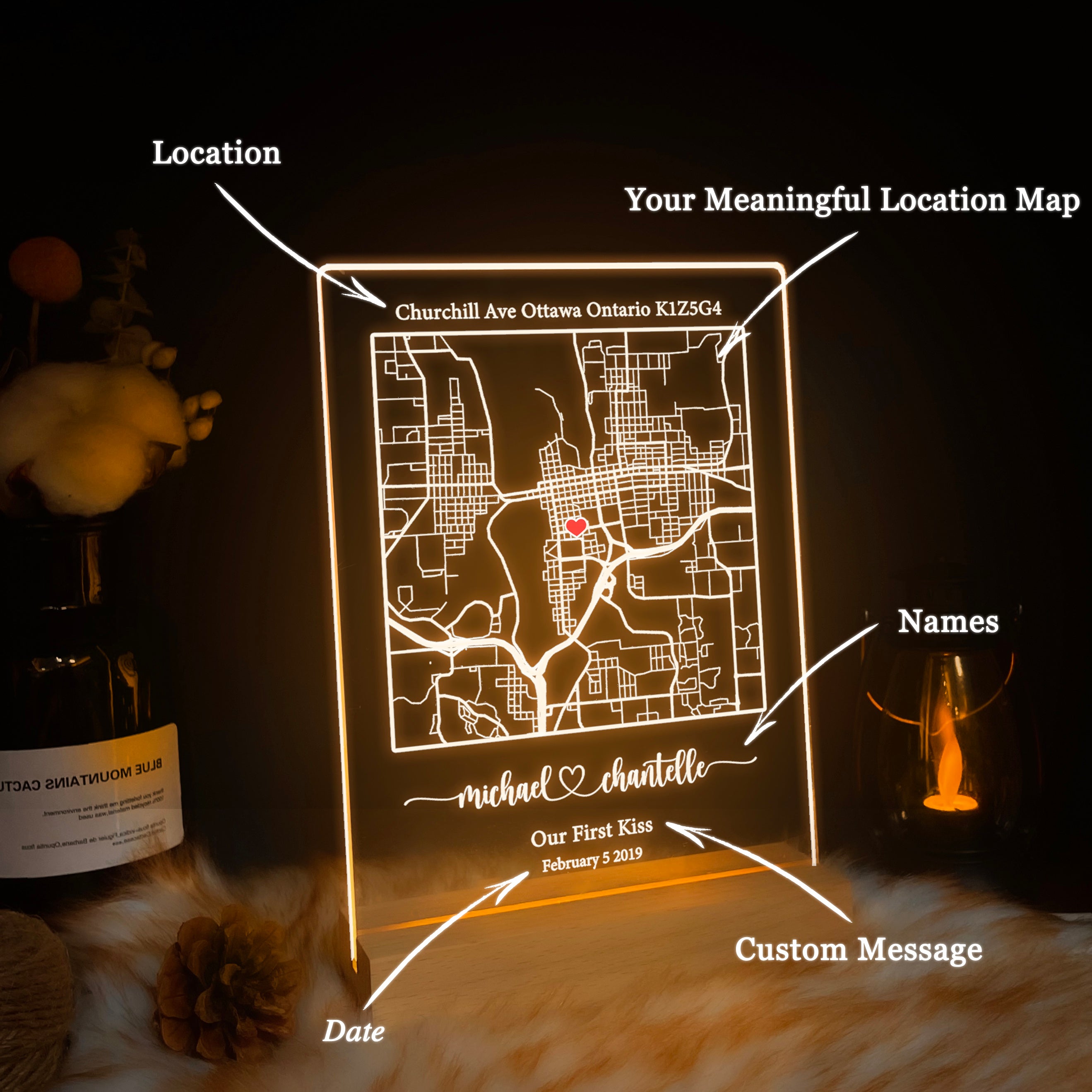 Custom Location Map Acrylic Night Light (MAP06)