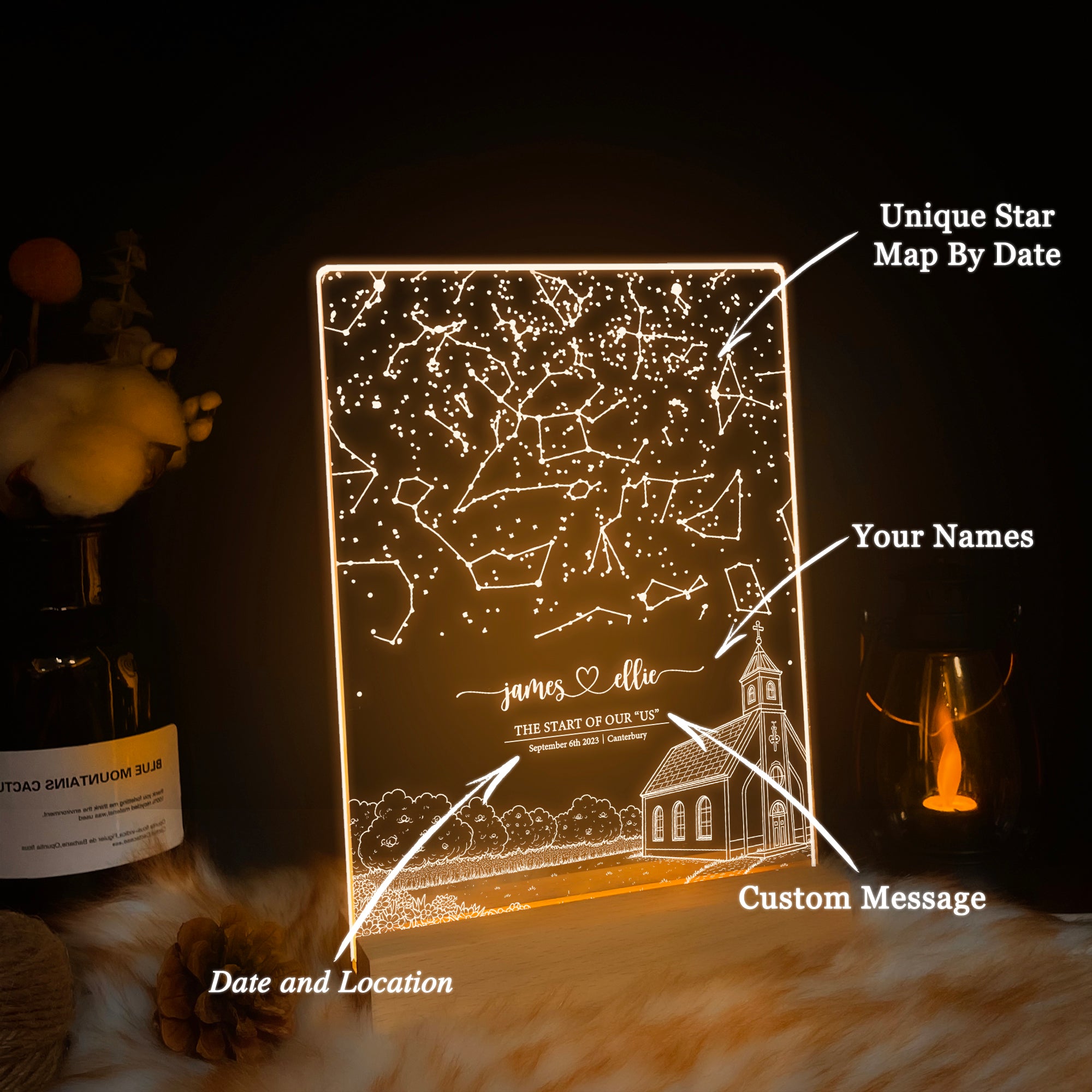 Personalized Night Sky Star Map by Date – Custom Constellation Print & Night Light (STAR01AC)