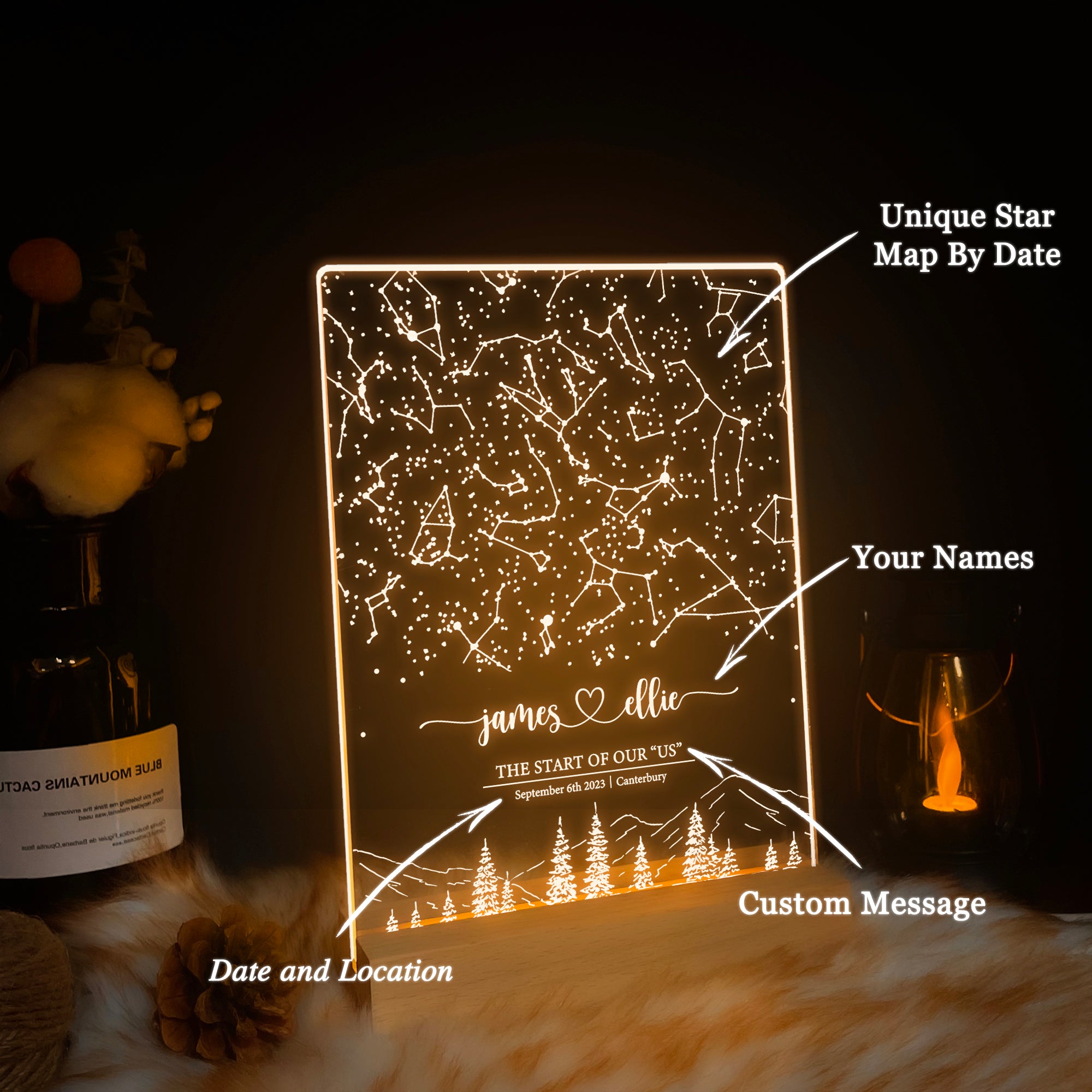 Personalized Night Sky Star Map by Date – Custom Constellation Print & Night Light (STAR01Q)