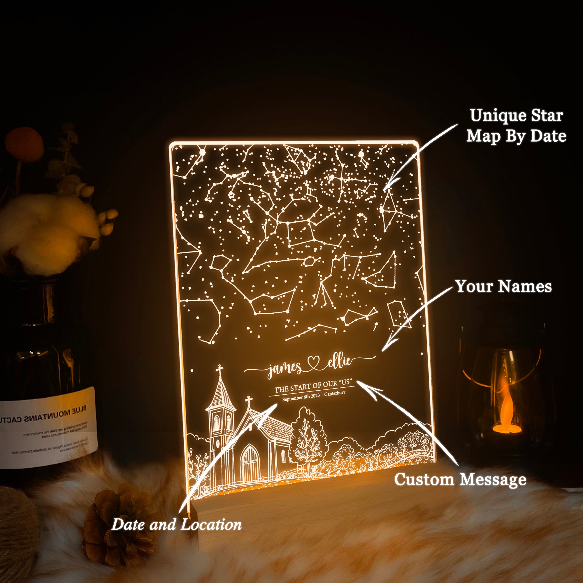 Personalized Night Sky Star Map by Date – Custom Constellation Print & Night Light (STAR01AD)