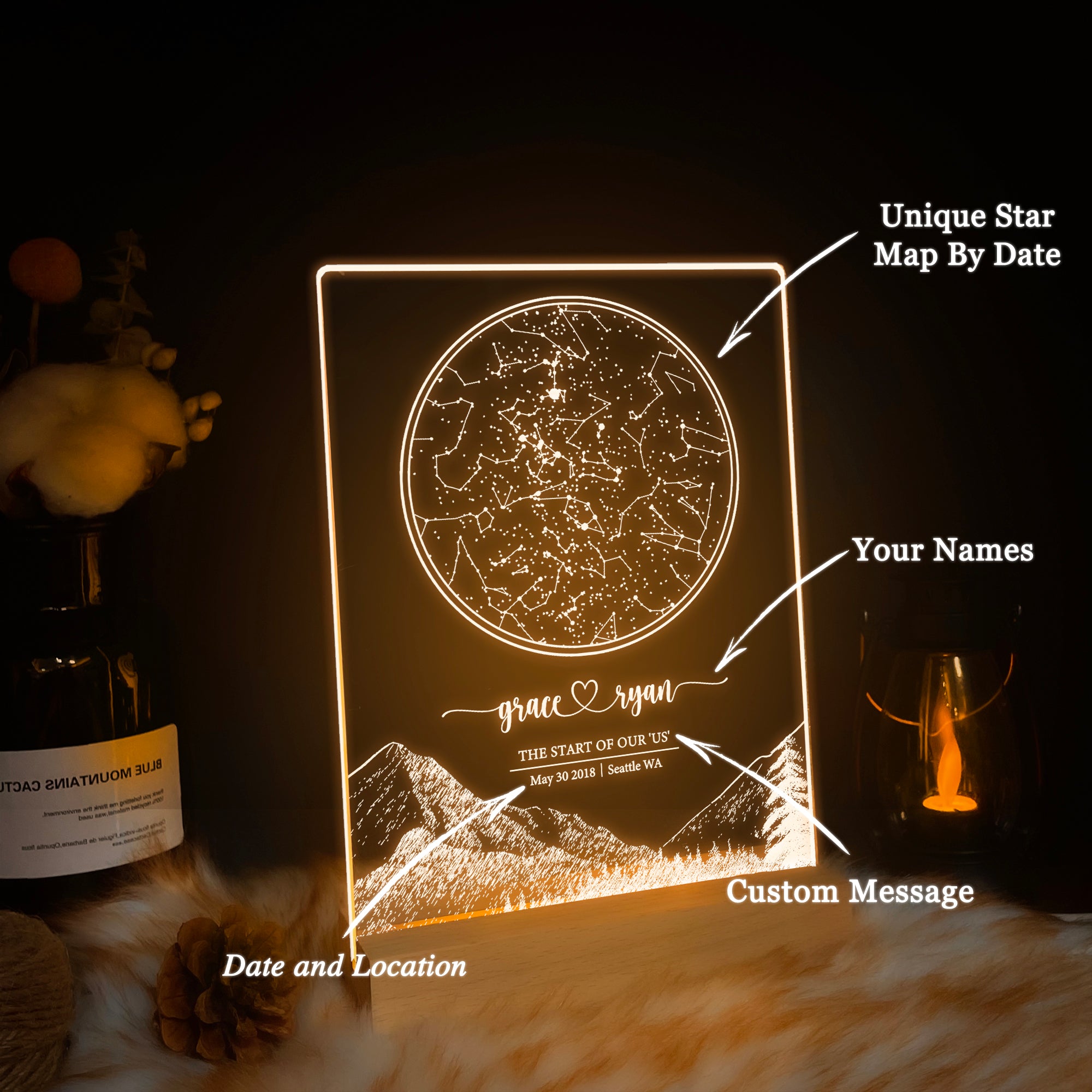 Personalized Night Sky Star Map by Date – Custom Constellation Print & Night Light (STAR01T)