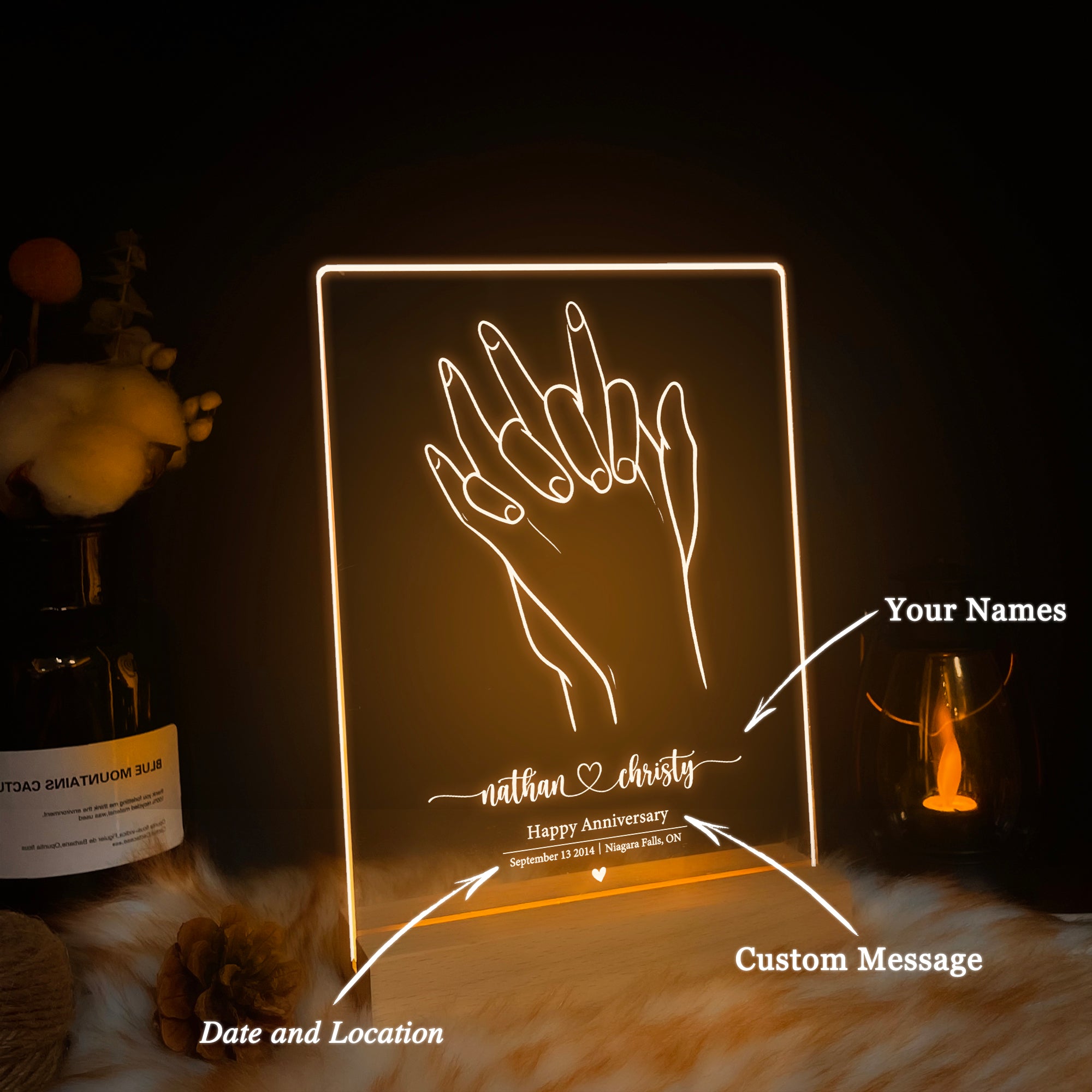 Personalized Holding Hands LED Acrylic Night Light (NNV05)