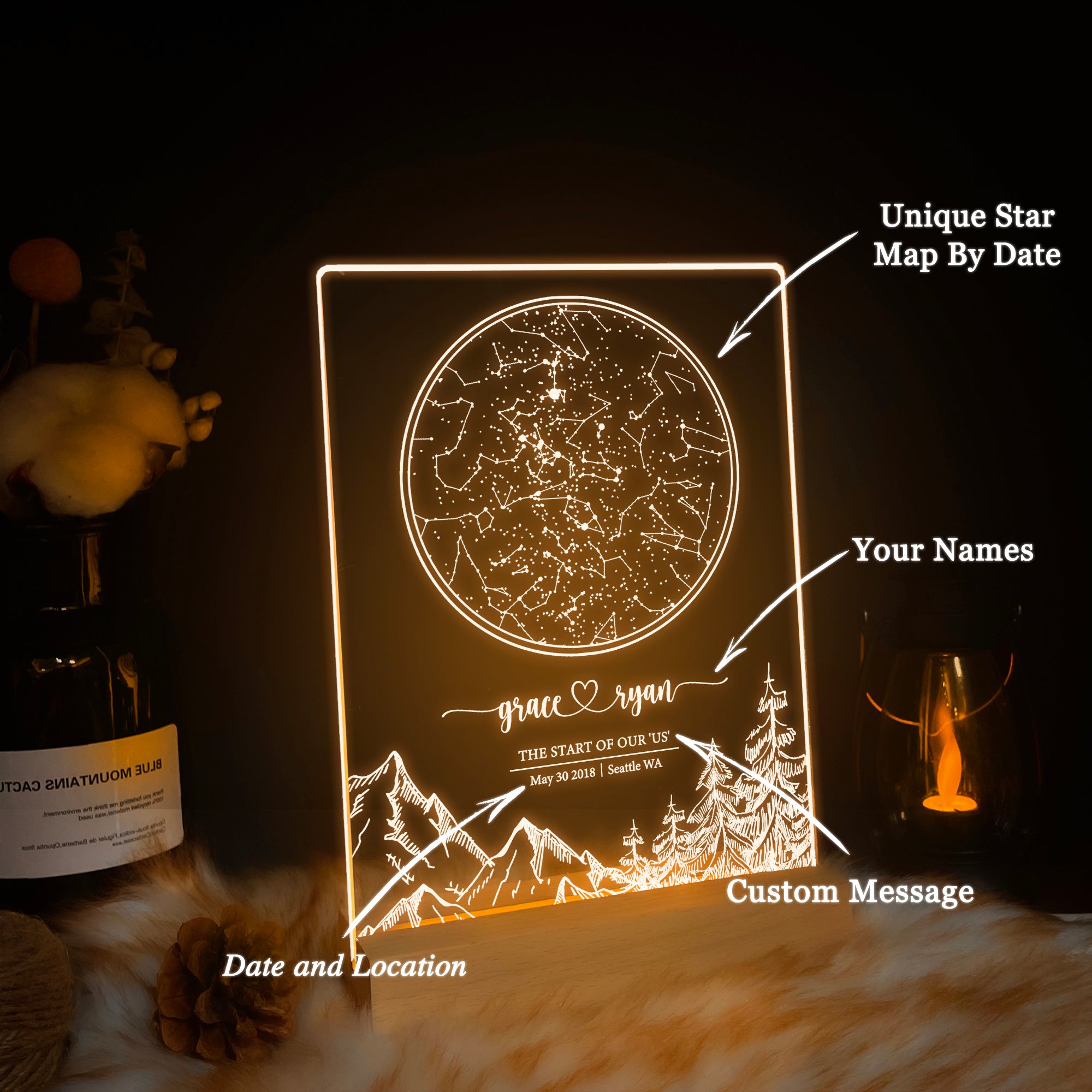 Personalized Night Sky Star Map by Date – Custom Constellation Print & Night Light (STAR01U)