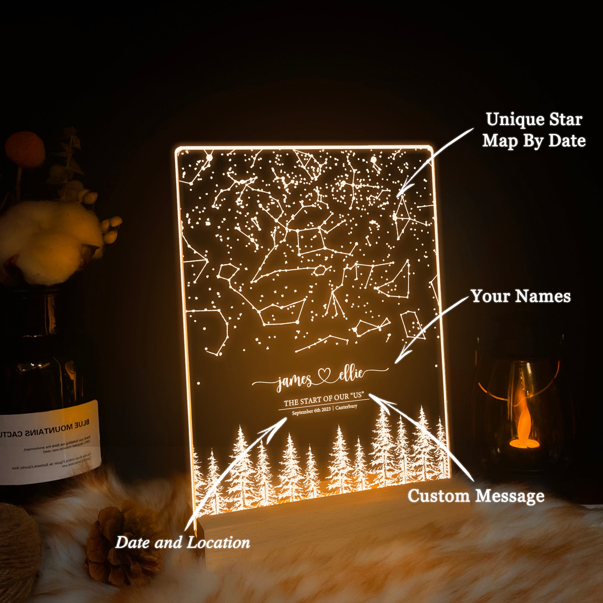 Personalized Night Sky Star Map by Date – Custom Constellation Print & Night Light (STAR01AE)