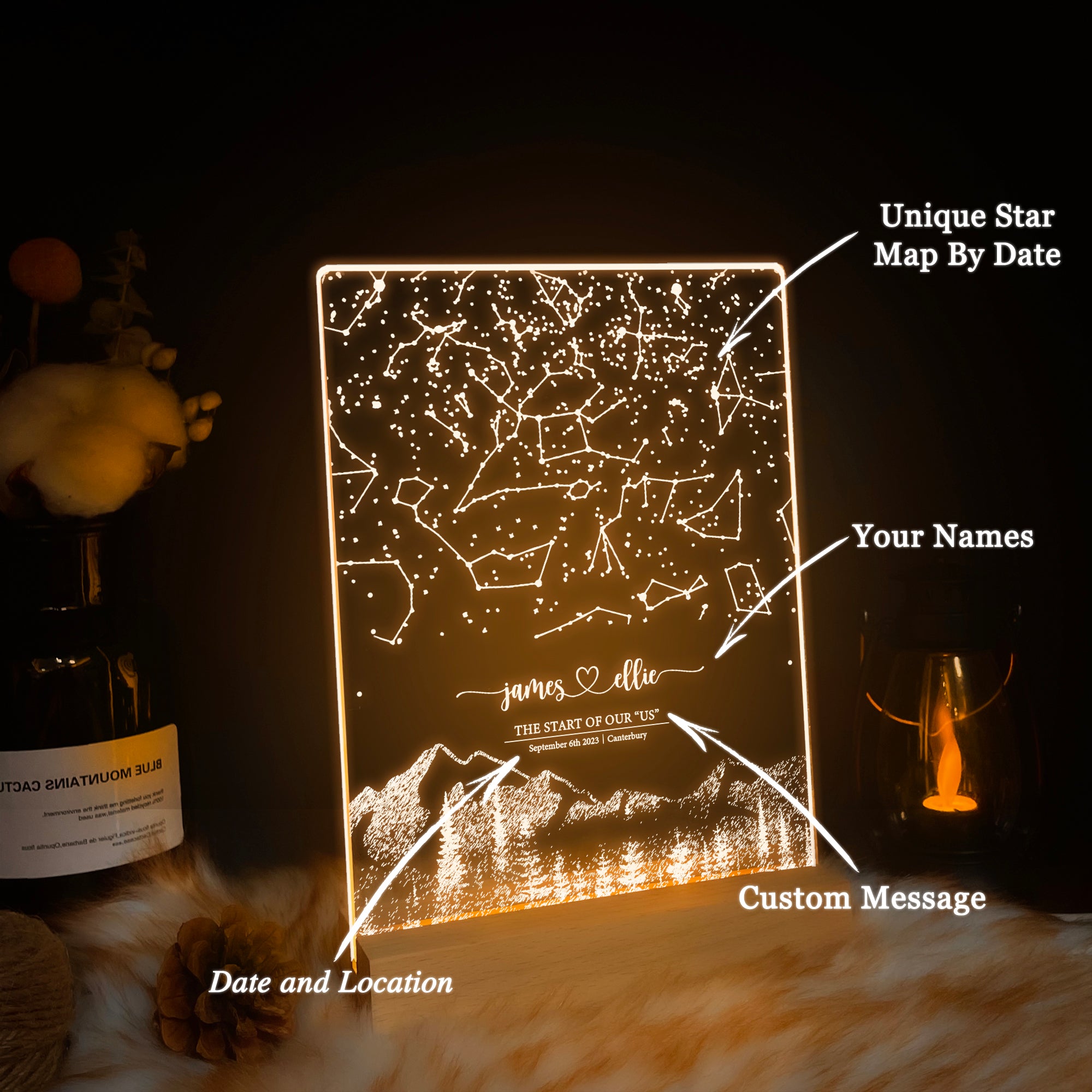 Personalized Night Sky Star Map by Date – Custom Constellation Print & Night Light (STAR01AF)
