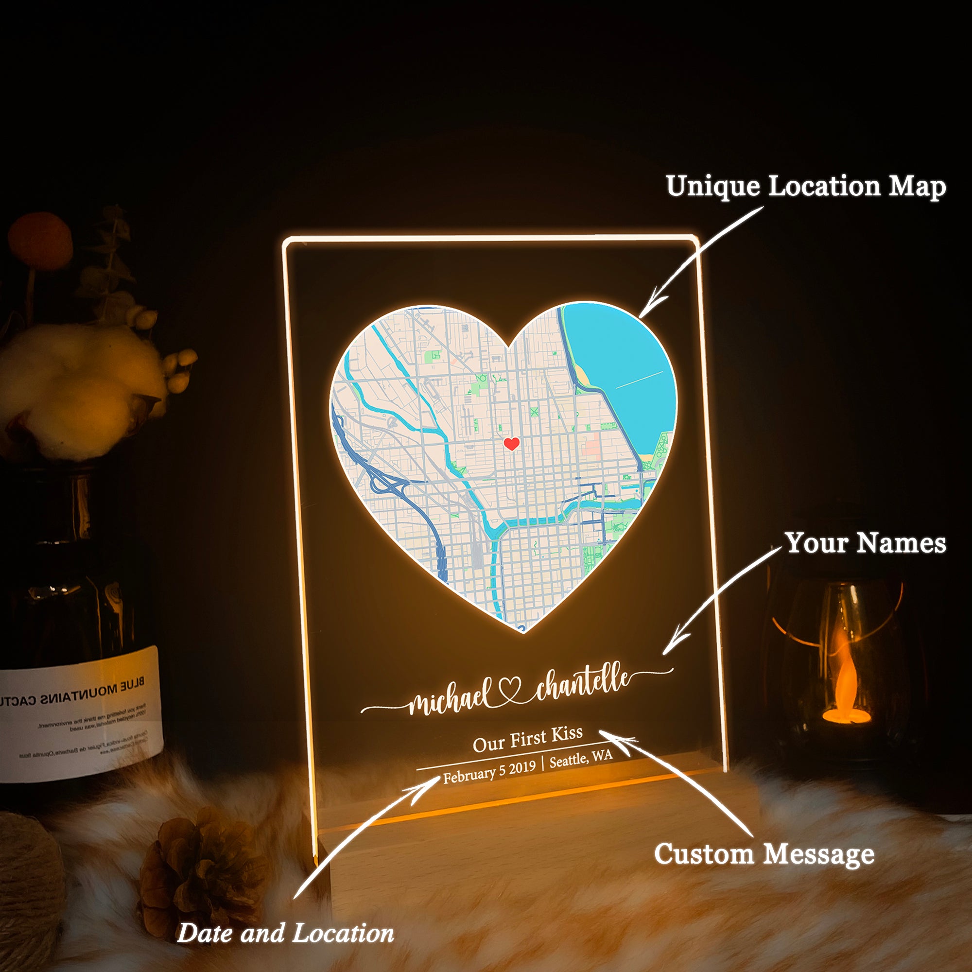 Custom Location Map Acrylic Night Light (MAP17)