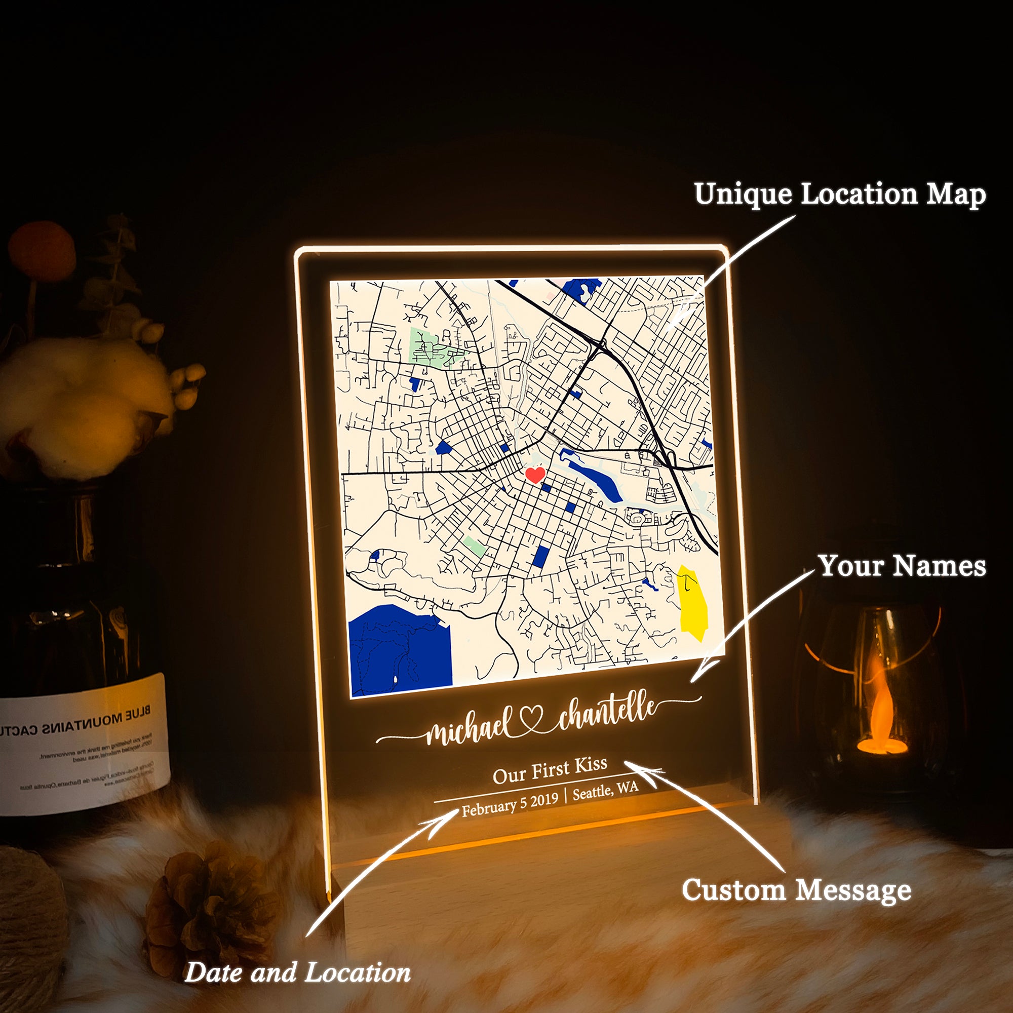 Custom Location Map Acrylic Night Light (MAP18)