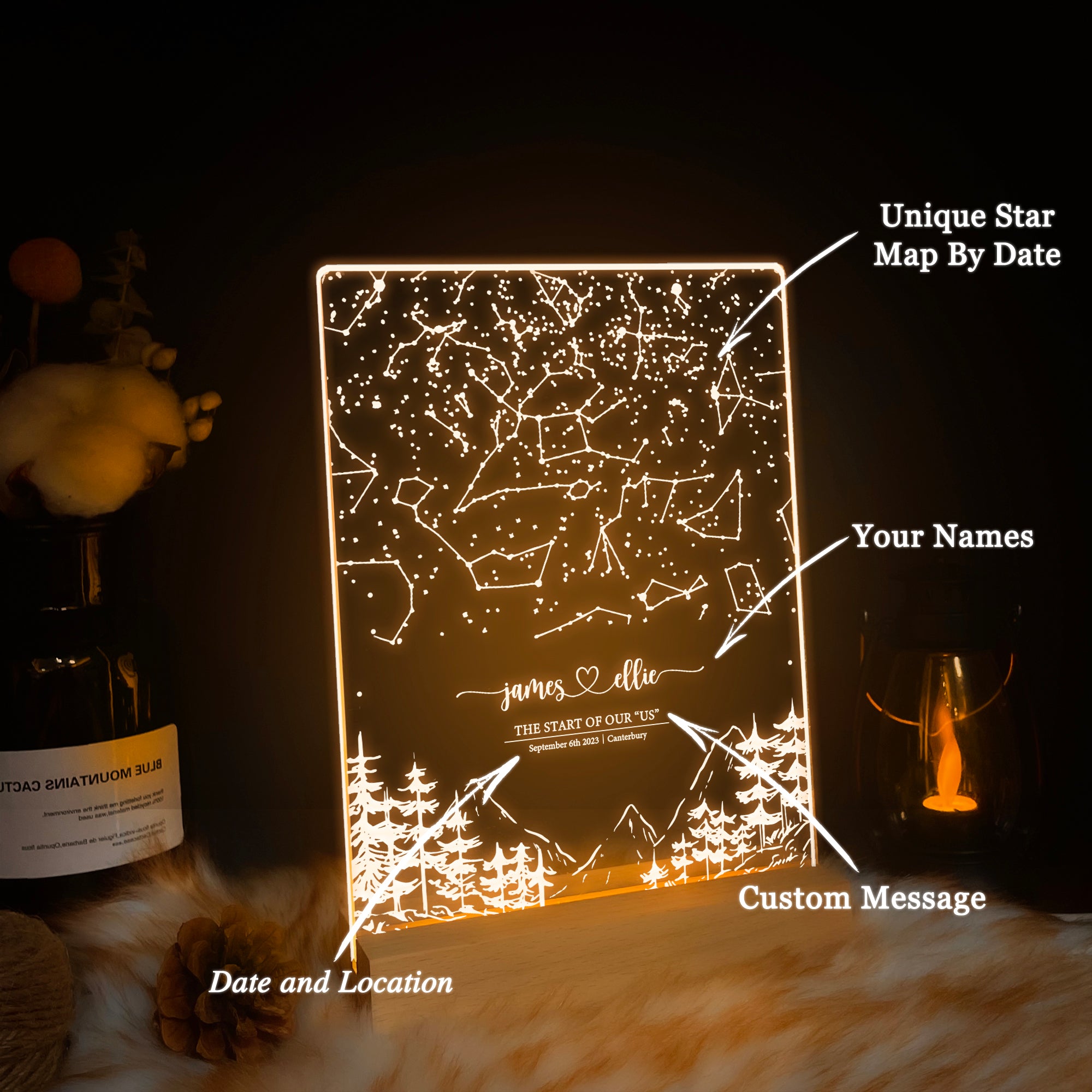 Personalized Night Sky Star Map by Date – Custom Constellation Print & Night Light (STAR01AG)