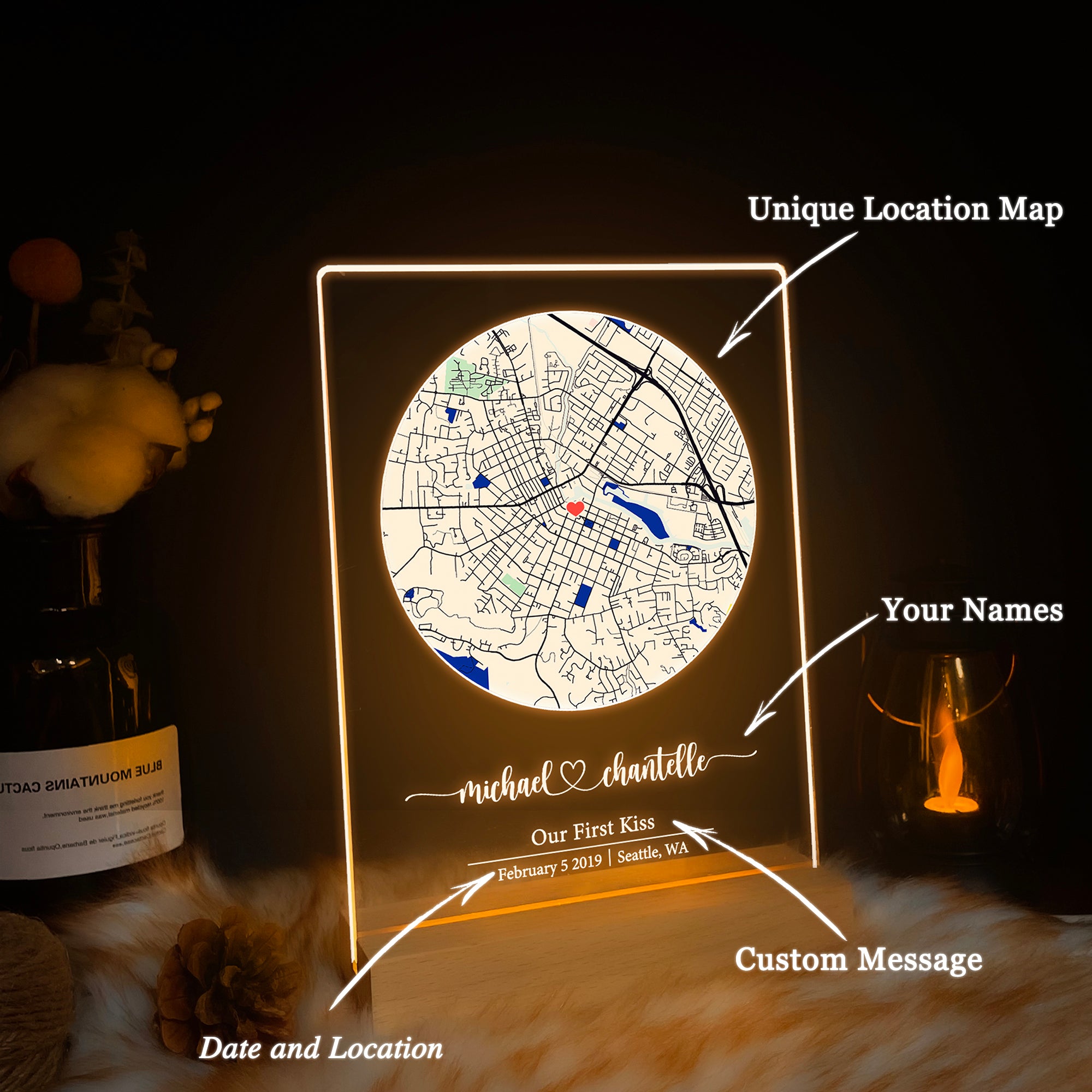 Custom Location Map Acrylic Night Light (MAP19)