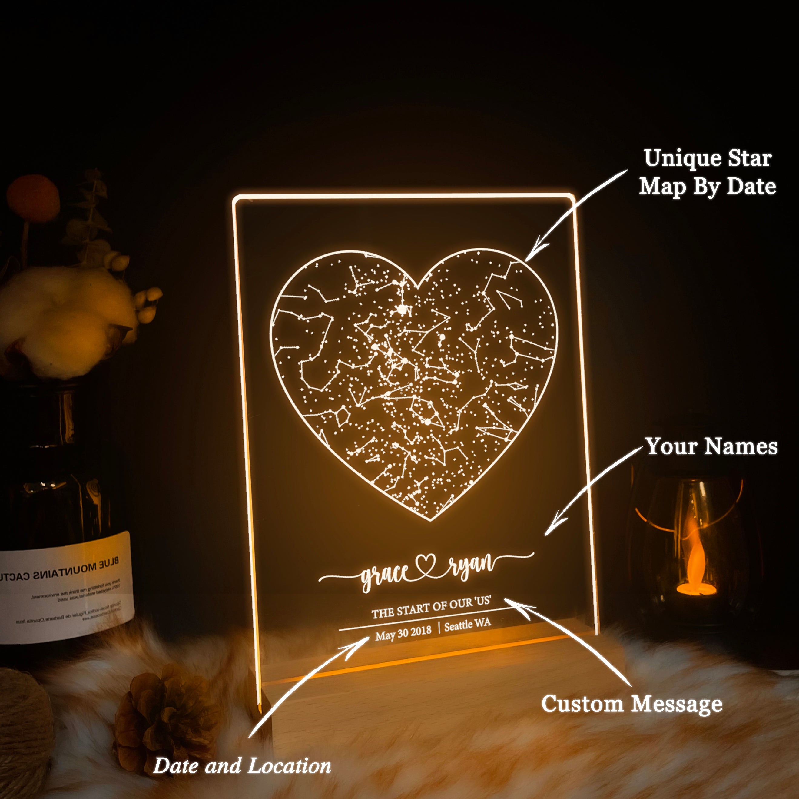 Personalized Night Sky Star Map by Date – Custom Constellation Print & Night Light (STAR01F)