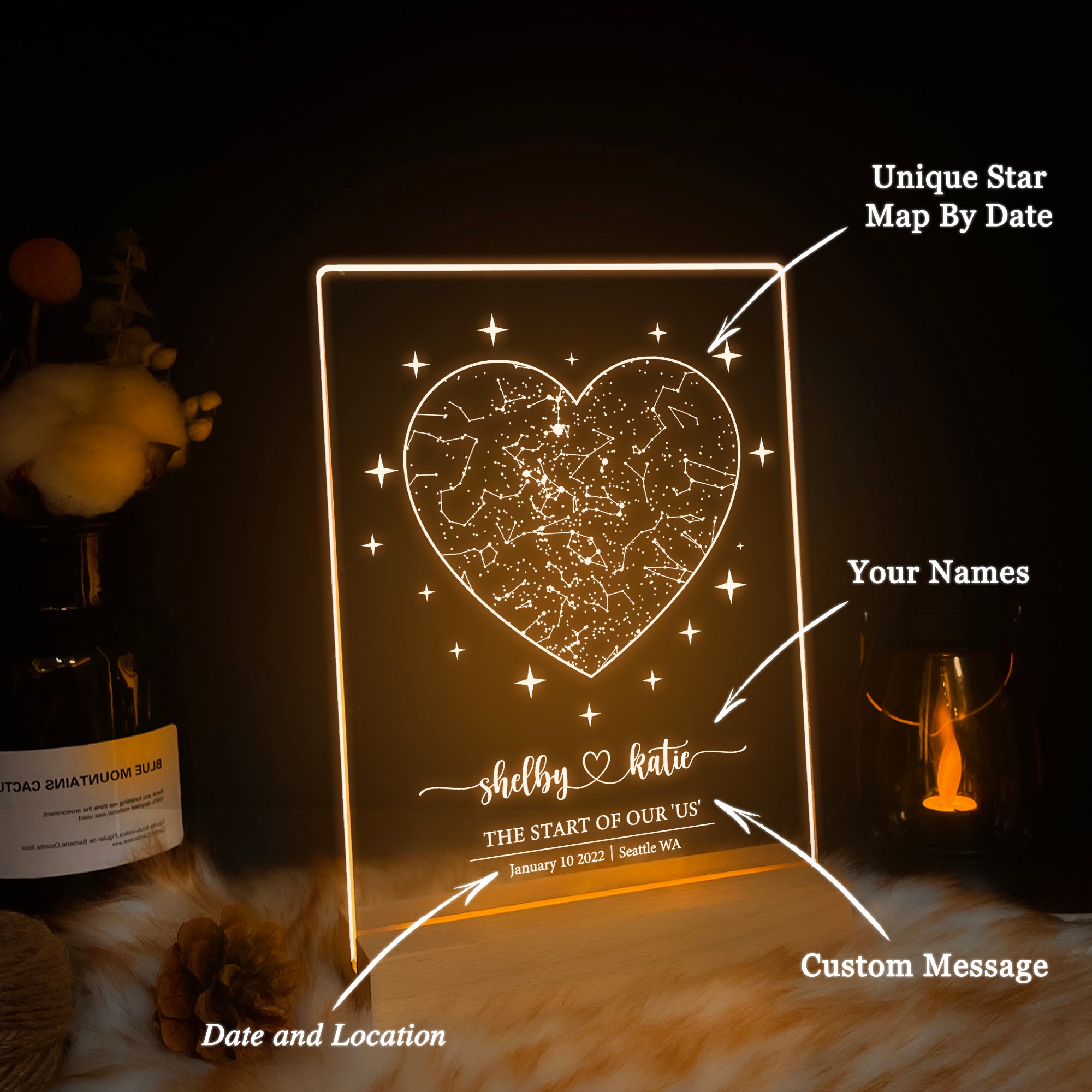 Personalized Night Sky Star Map by Date – Custom Constellation Print & Night Light (STAR01AB)