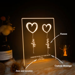 Personalized Heart Balloon LED Acrylic Night Light (NNV09)