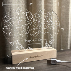 Personalized Night Sky Star Map by Date – Custom Constellation Print & Night Light (HEART04)