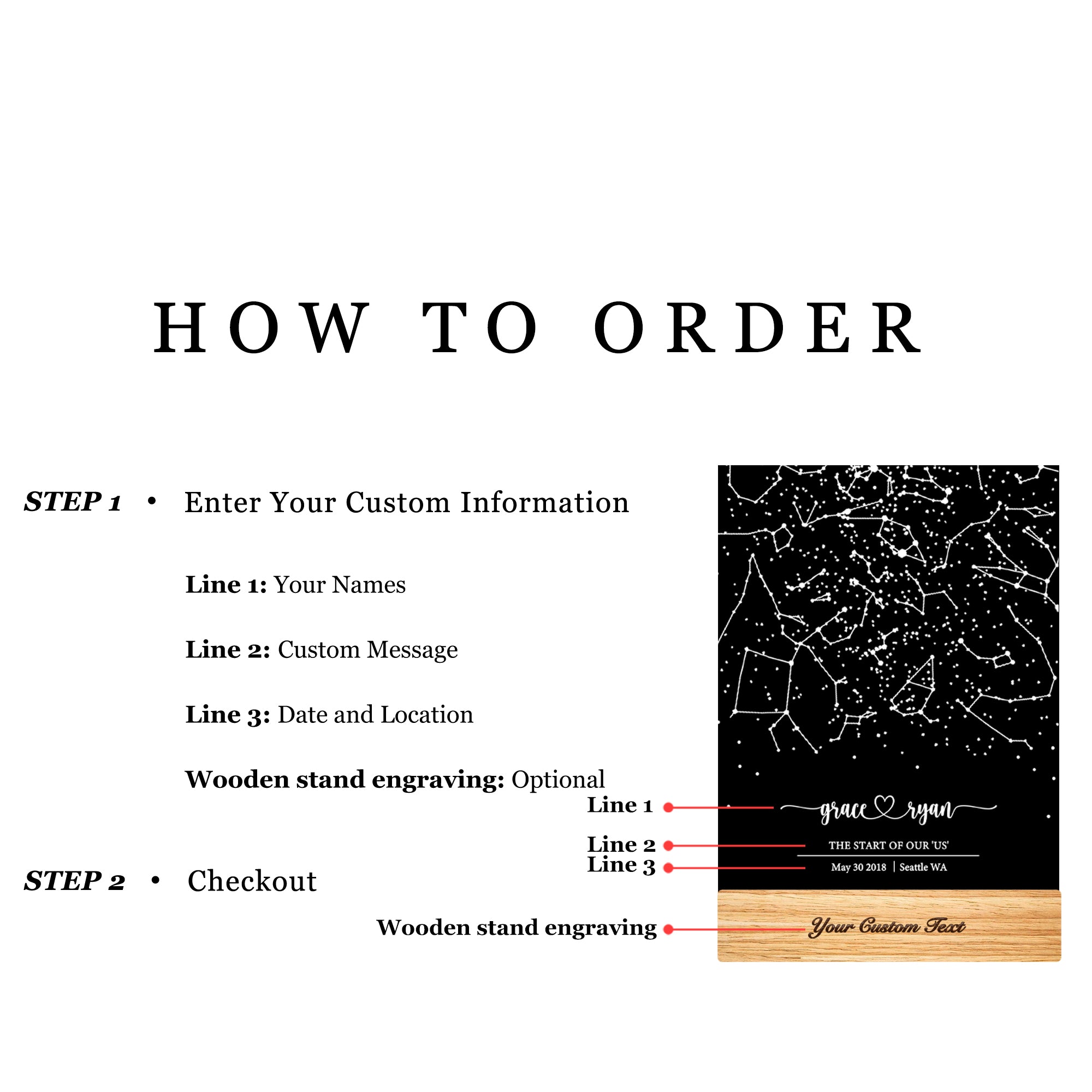 Personalized Night Sky Star Map by Date – Custom Constellation Print & Night Light (STAR01)