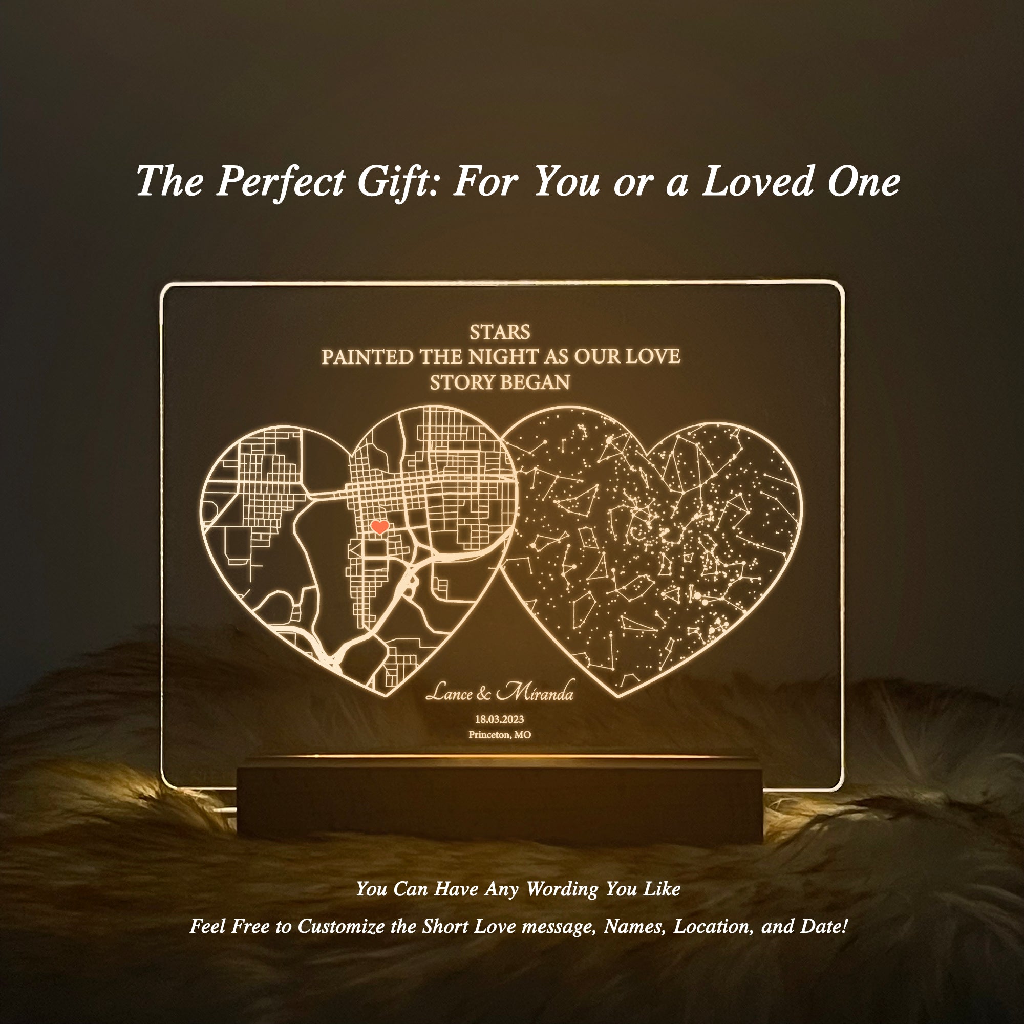 Personalized Custom Map and Star Map Acrylic Night Light (STAR01I)