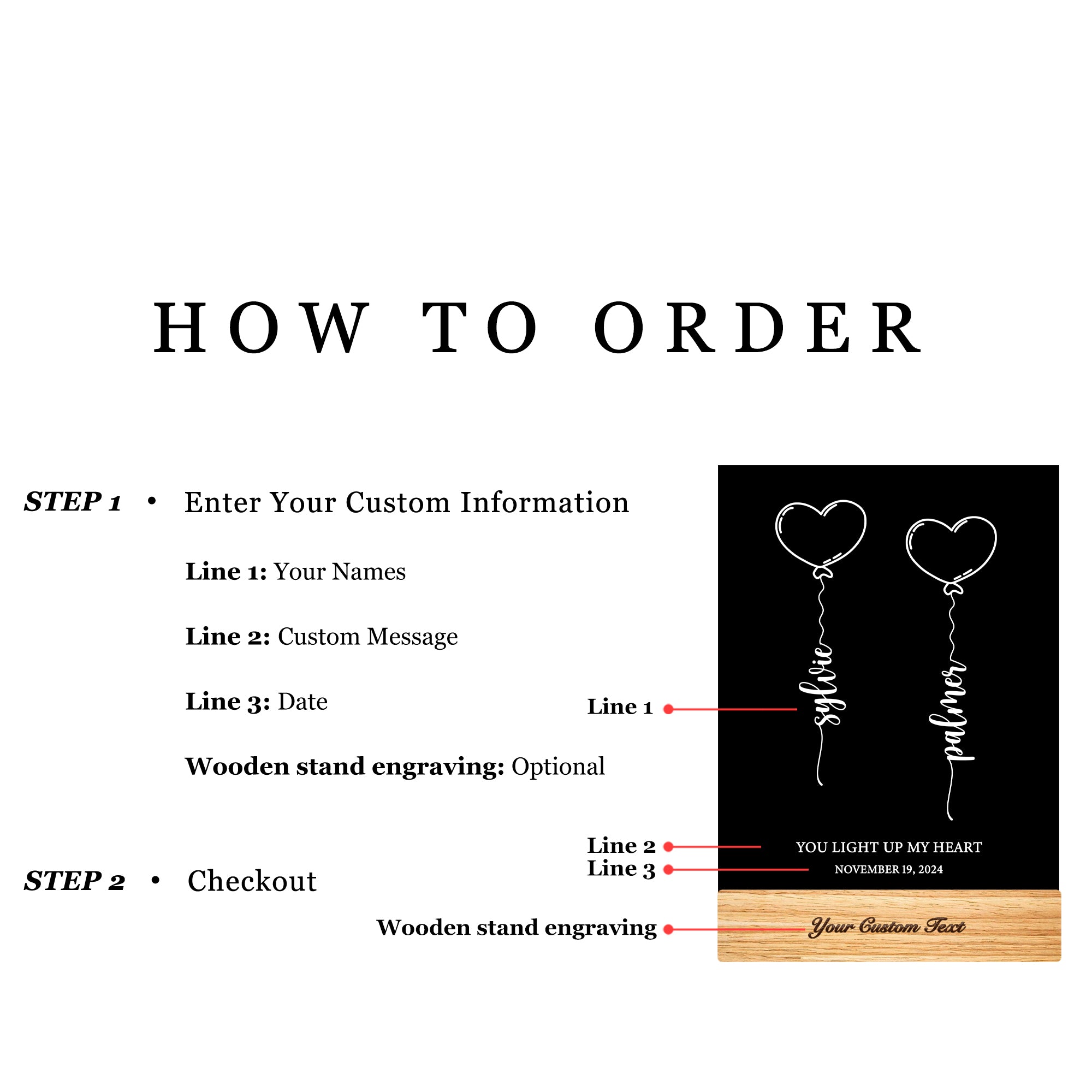 Personalized Heart Balloon LED Acrylic Night Light (NNV08)