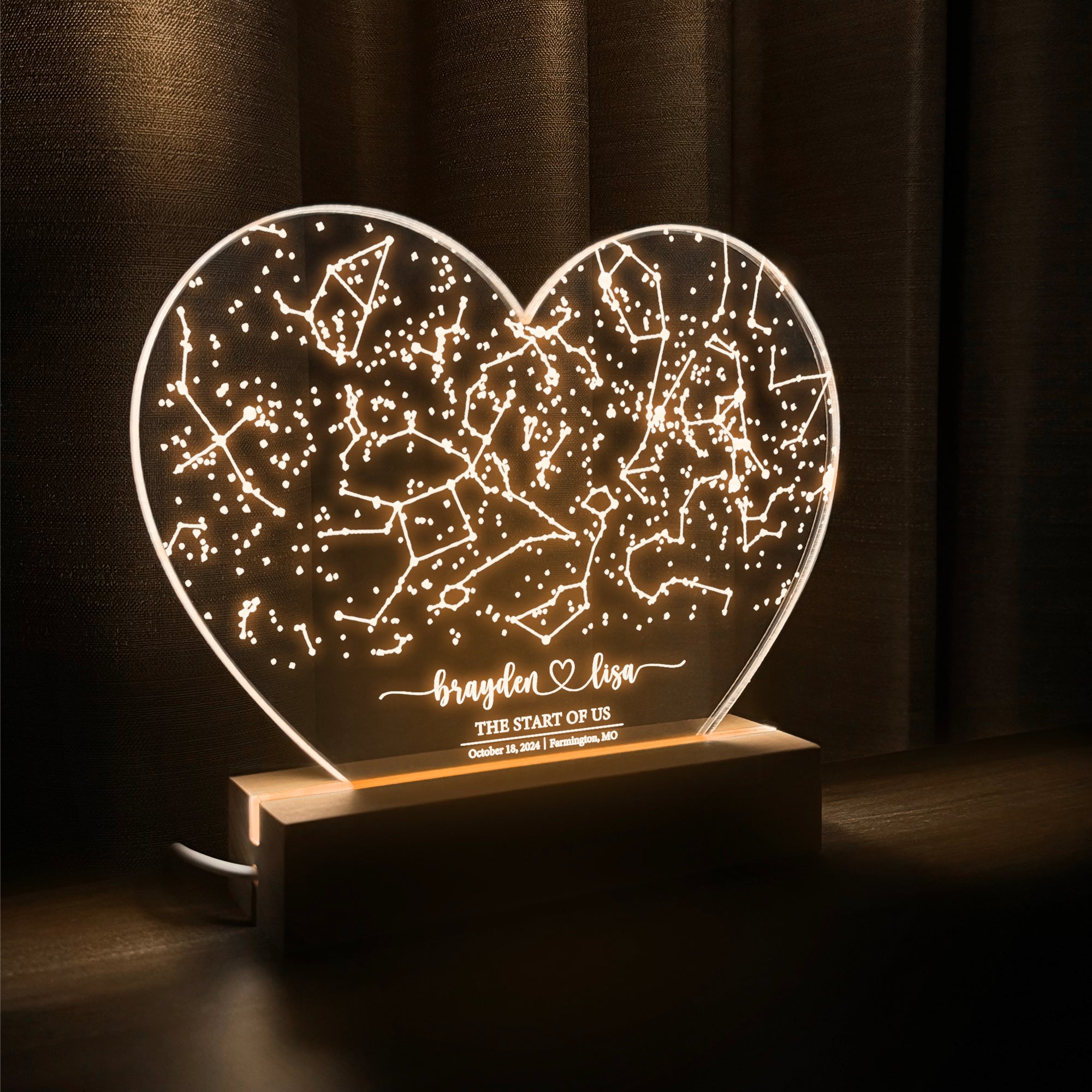 Personalized Night Sky Star Map by Date – Custom Constellation Print & Night Light (HEART01)