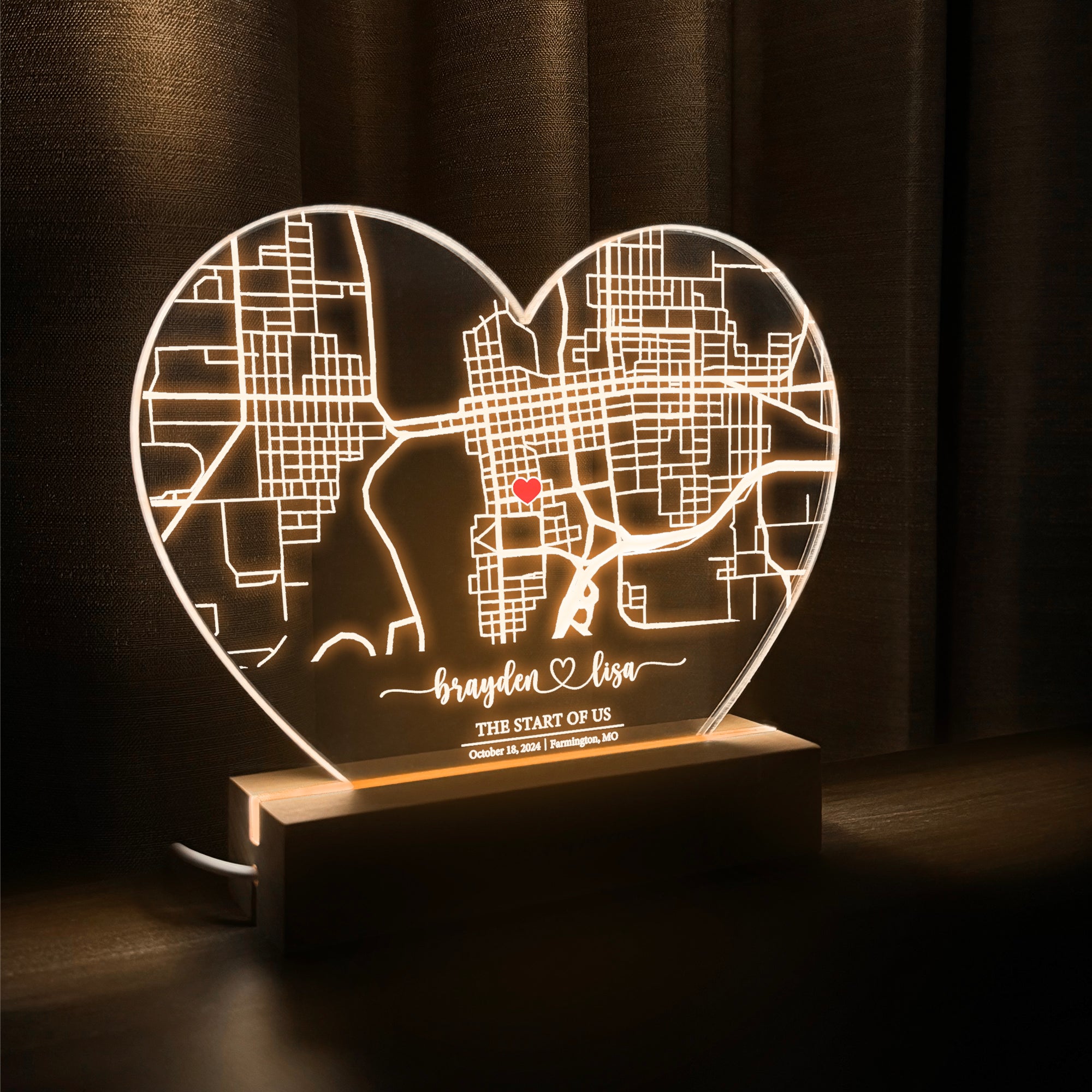Custom Location Map Acrylic Night Light (HEART02)