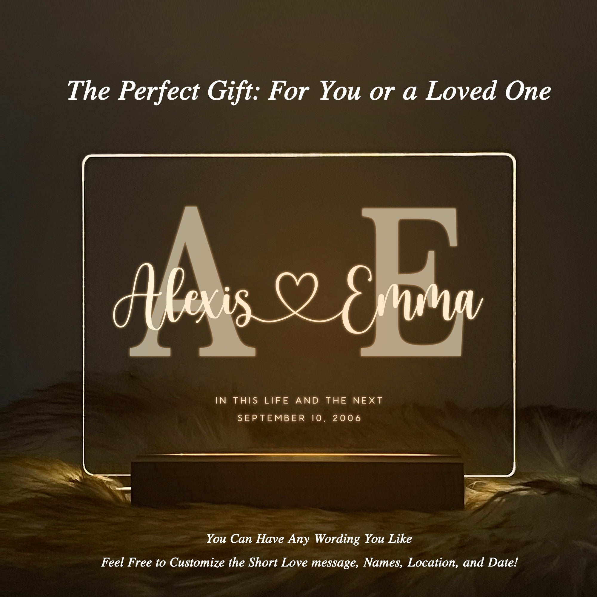 Personalized Initials LED Acrylic Night Light (NNV06)