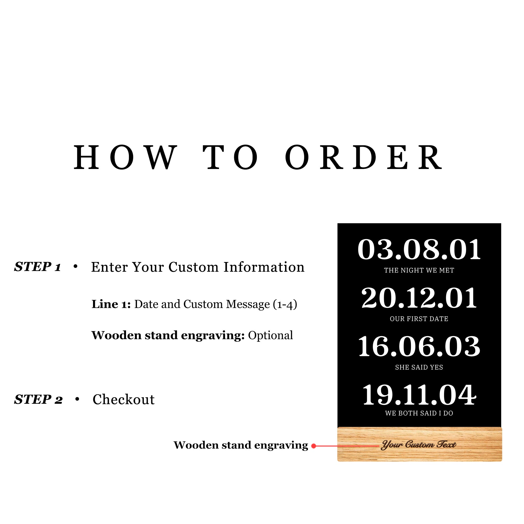 Personalized Milestone Dates LED Acrylic Night Light (NNV04)