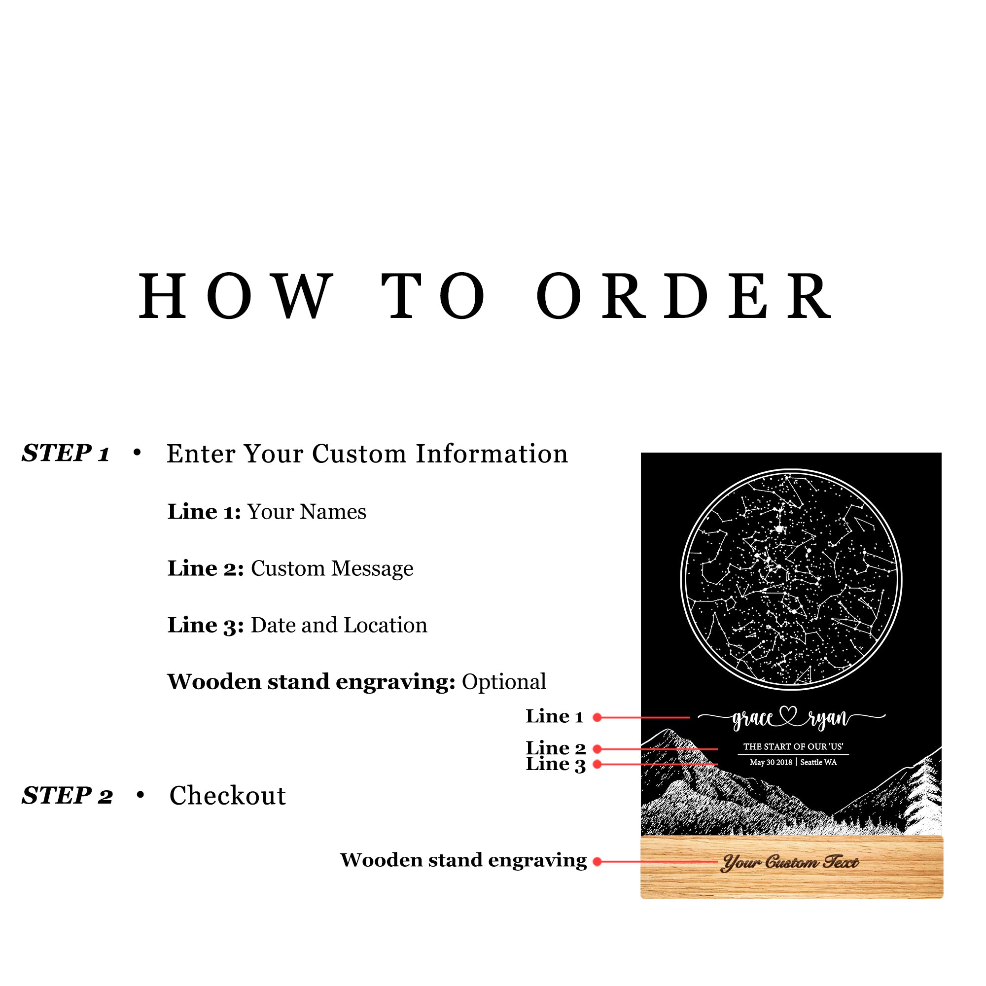 Personalized Night Sky Star Map by Date – Custom Constellation Print & Night Light (STAR01T)