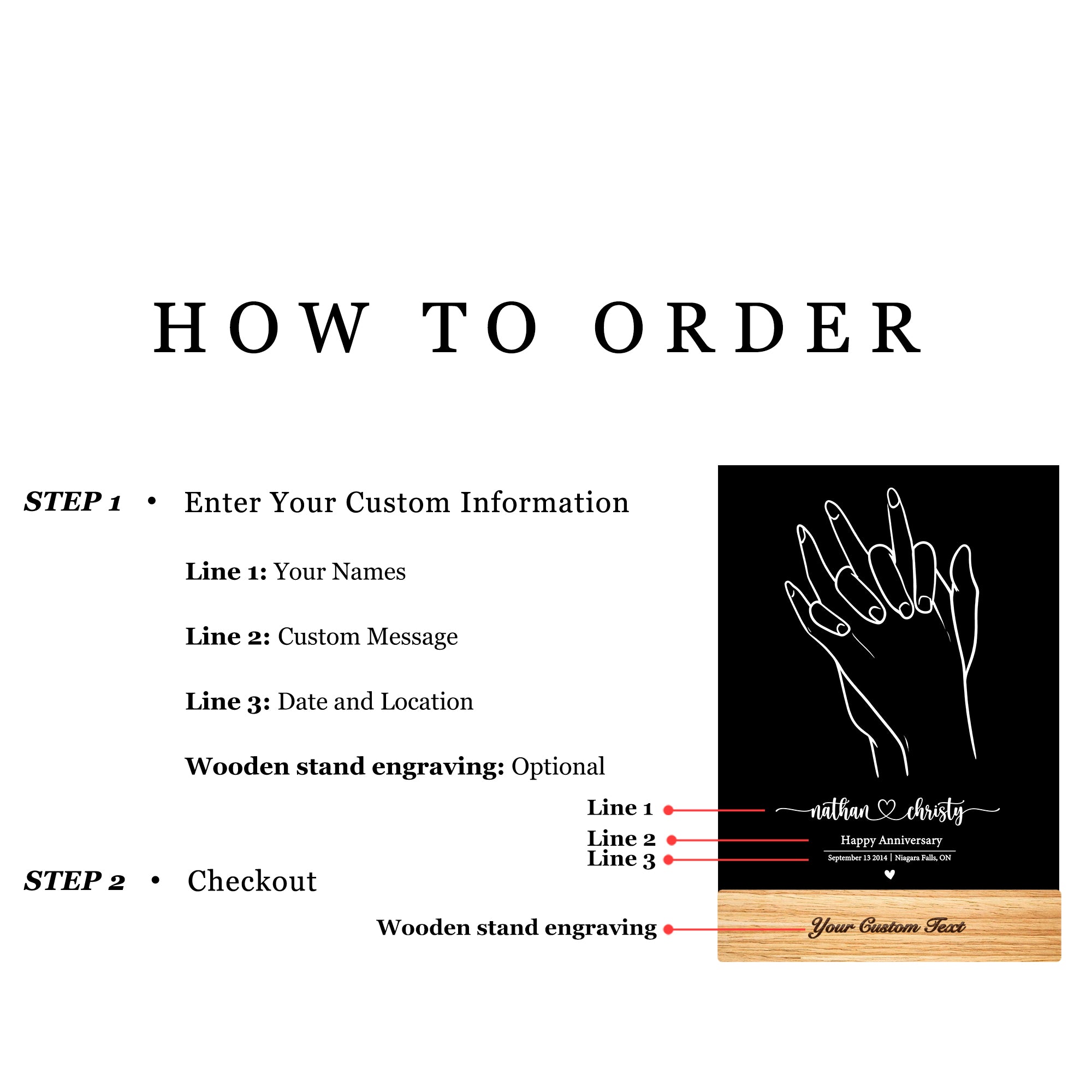 Personalized Holding Hands LED Acrylic Night Light (NNV05)