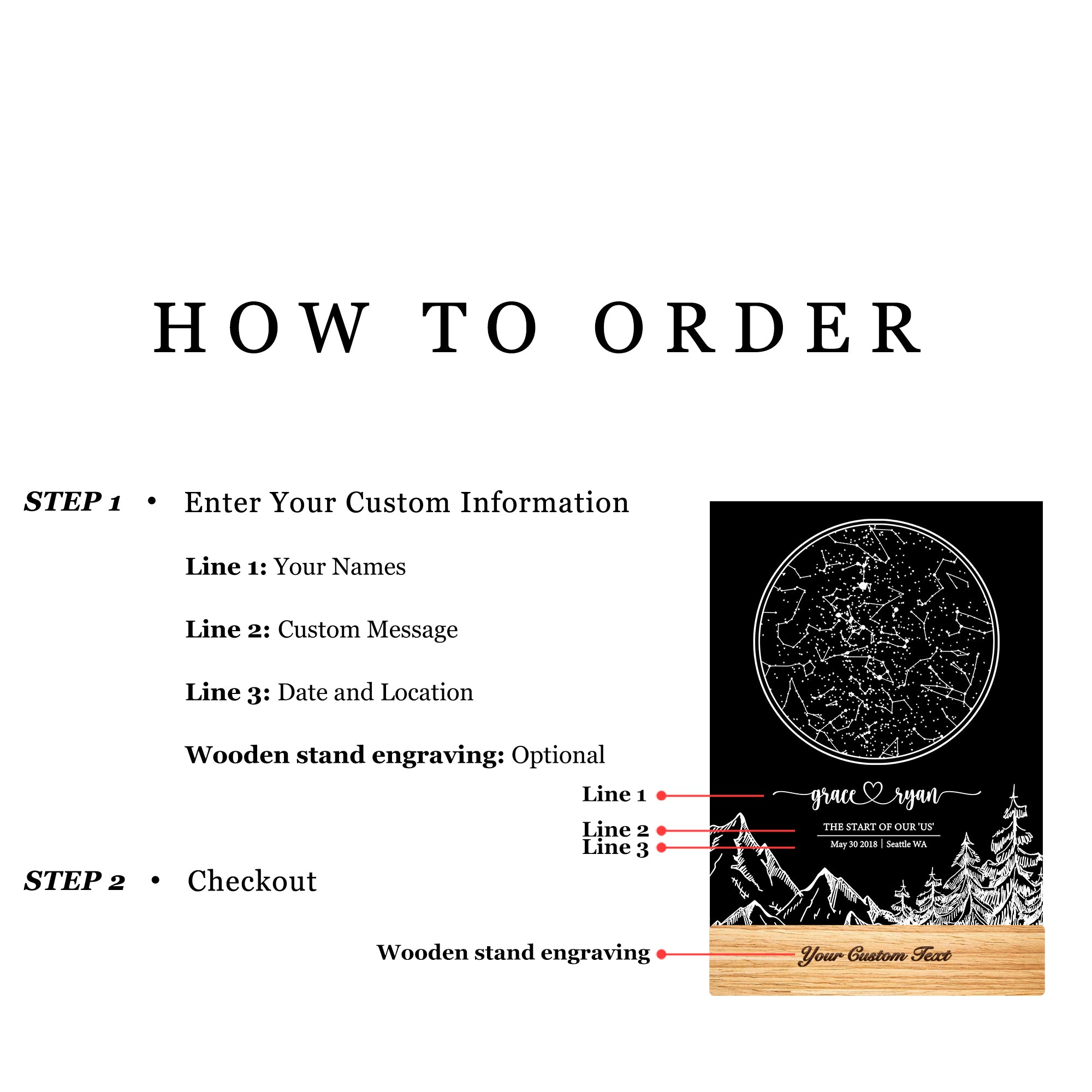 Personalized Night Sky Star Map by Date – Custom Constellation Print & Night Light (STAR01U)