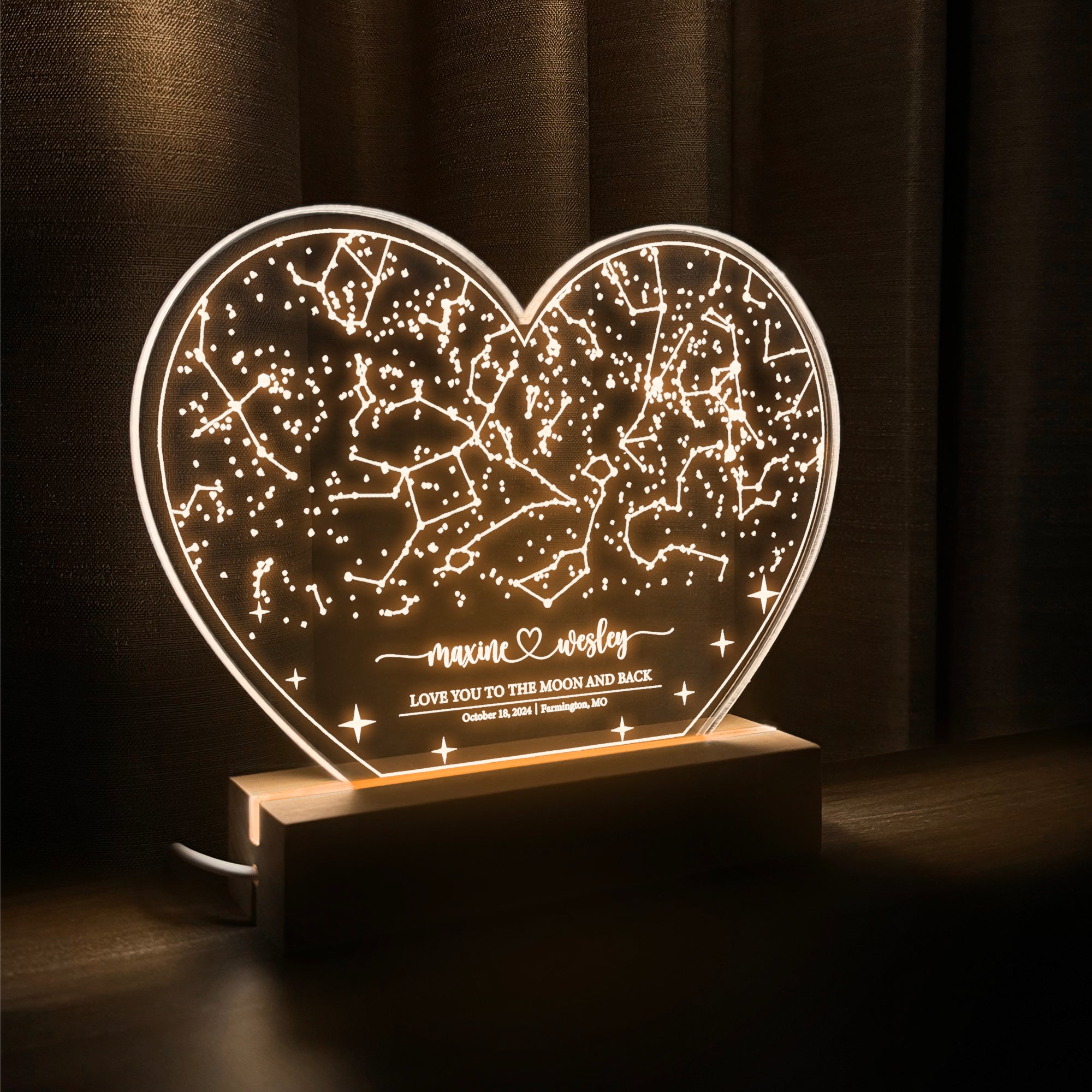 Personalized Night Sky Star Map by Date – Custom Constellation Print & Night Light (HEART03)