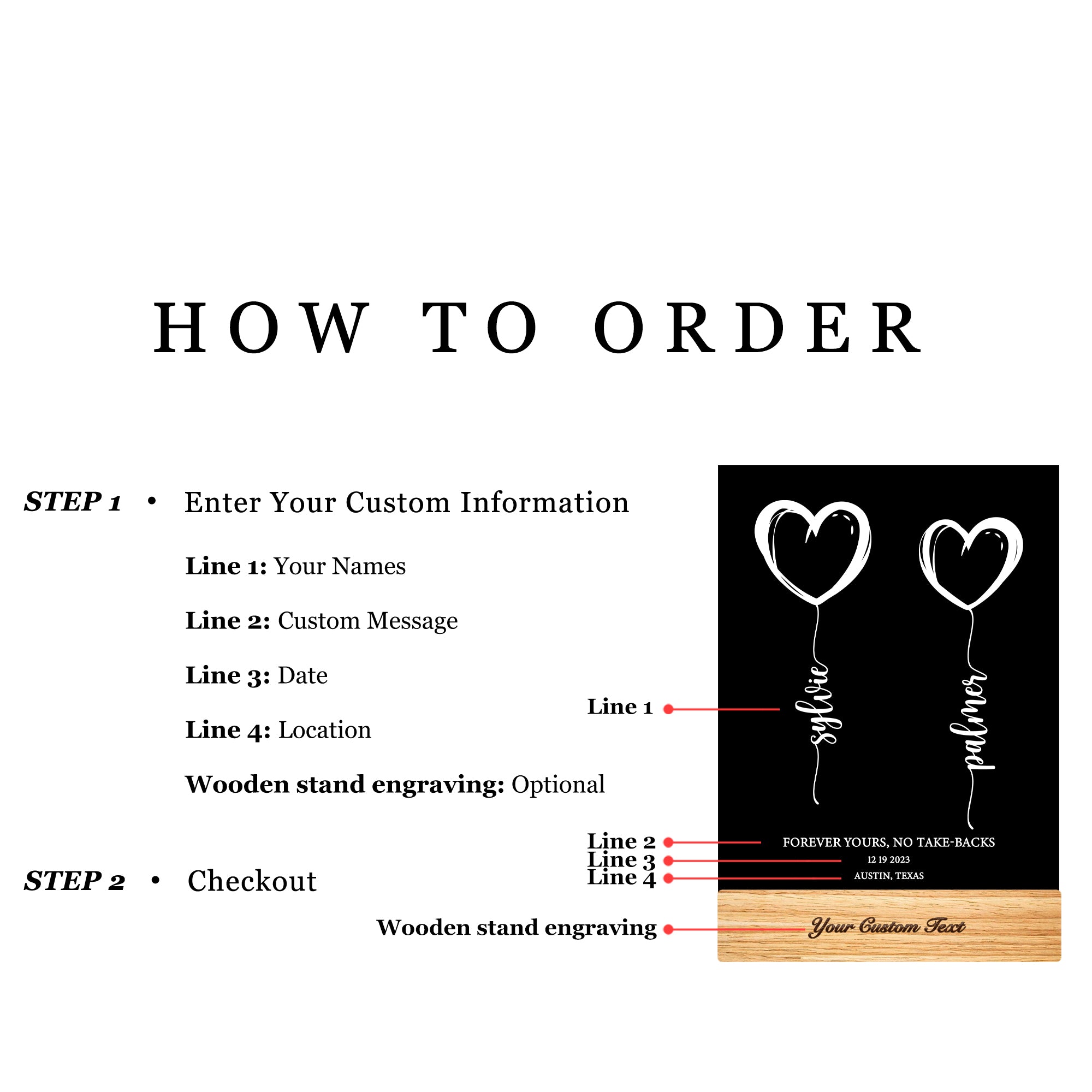 Personalized Heart Balloon LED Acrylic Night Light (NNV09)