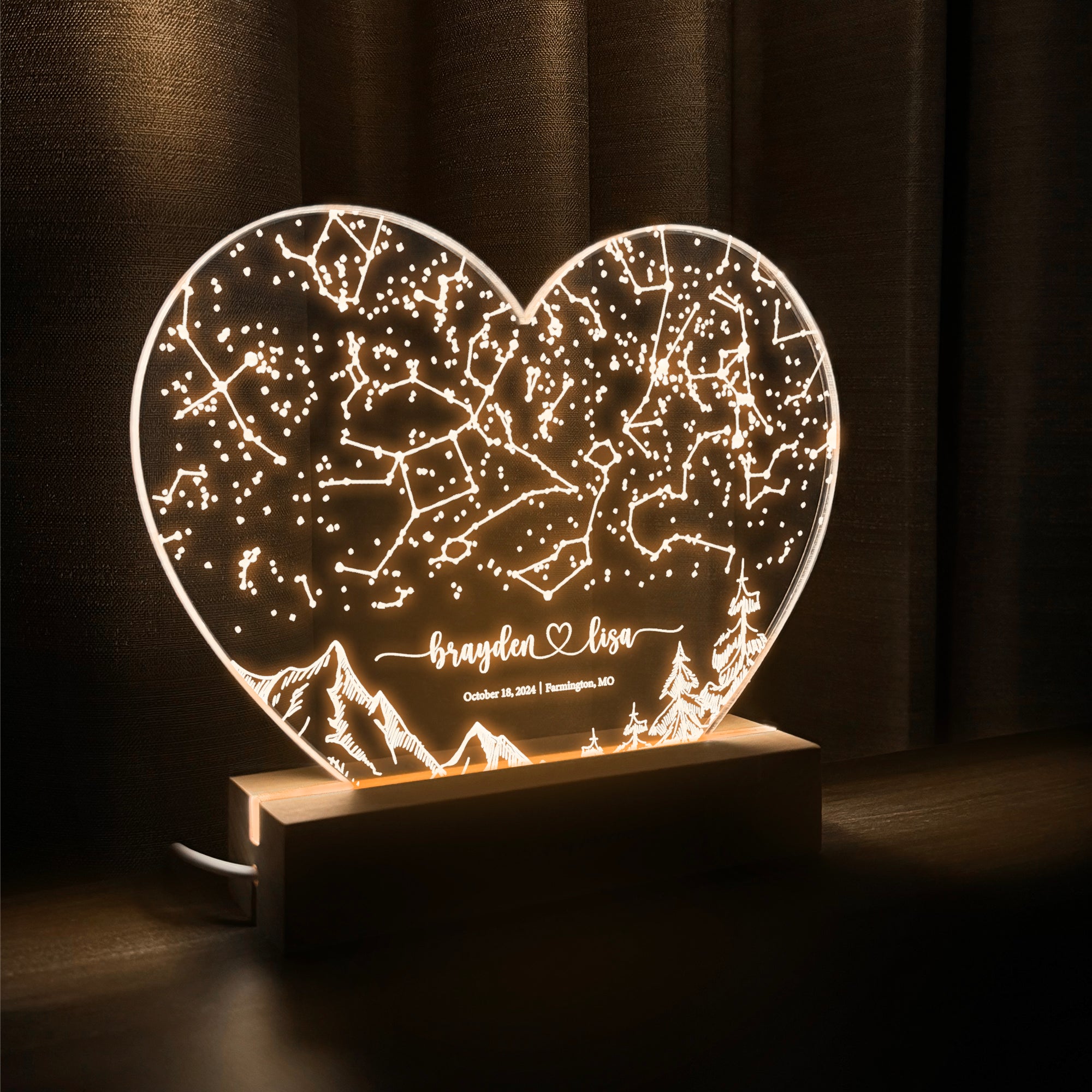 Personalized Night Sky Star Map by Date – Custom Constellation Print & Night Light (HEART04)