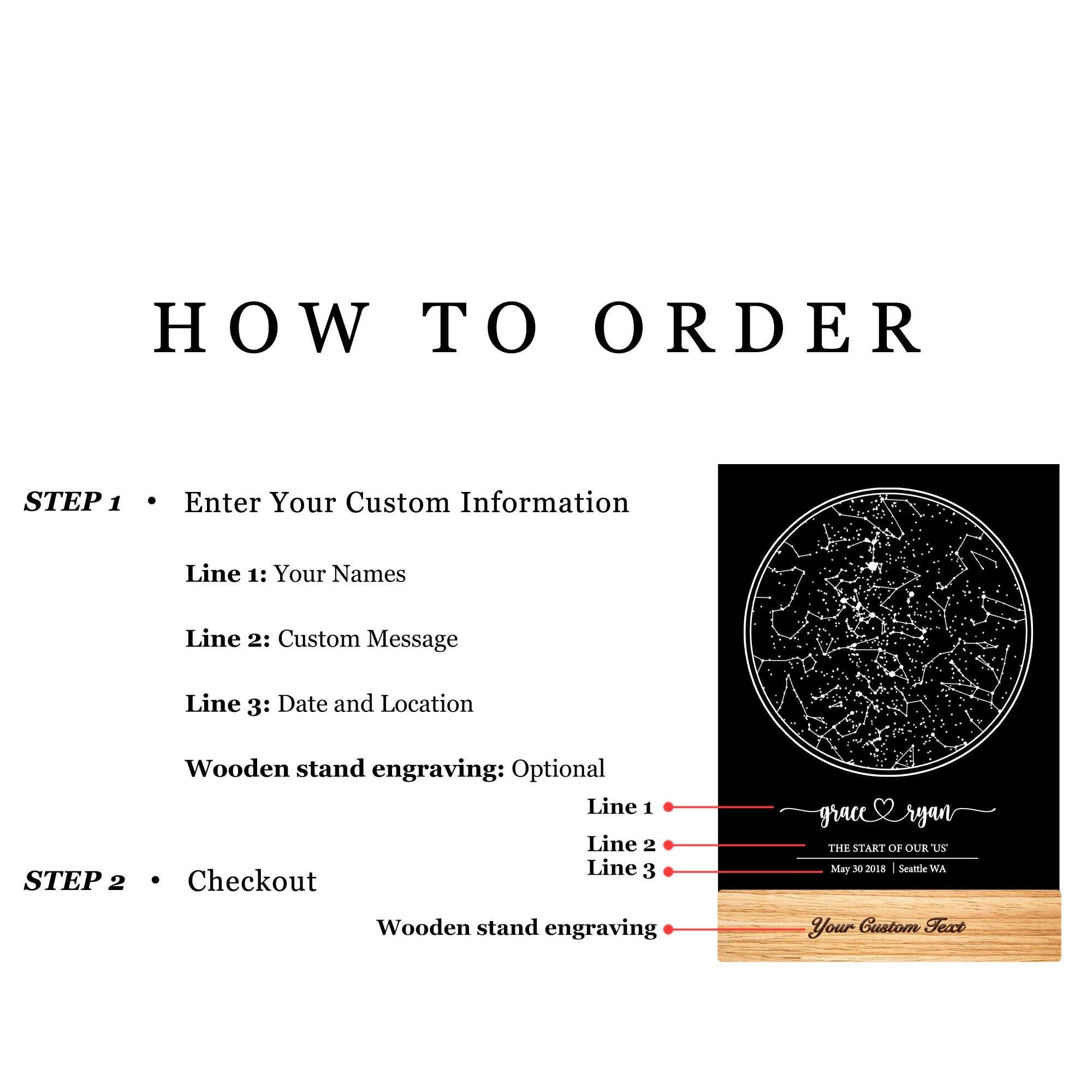 Personalized Night Sky Star Map by Date – Custom Constellation Print & Night Light (STAR01G)