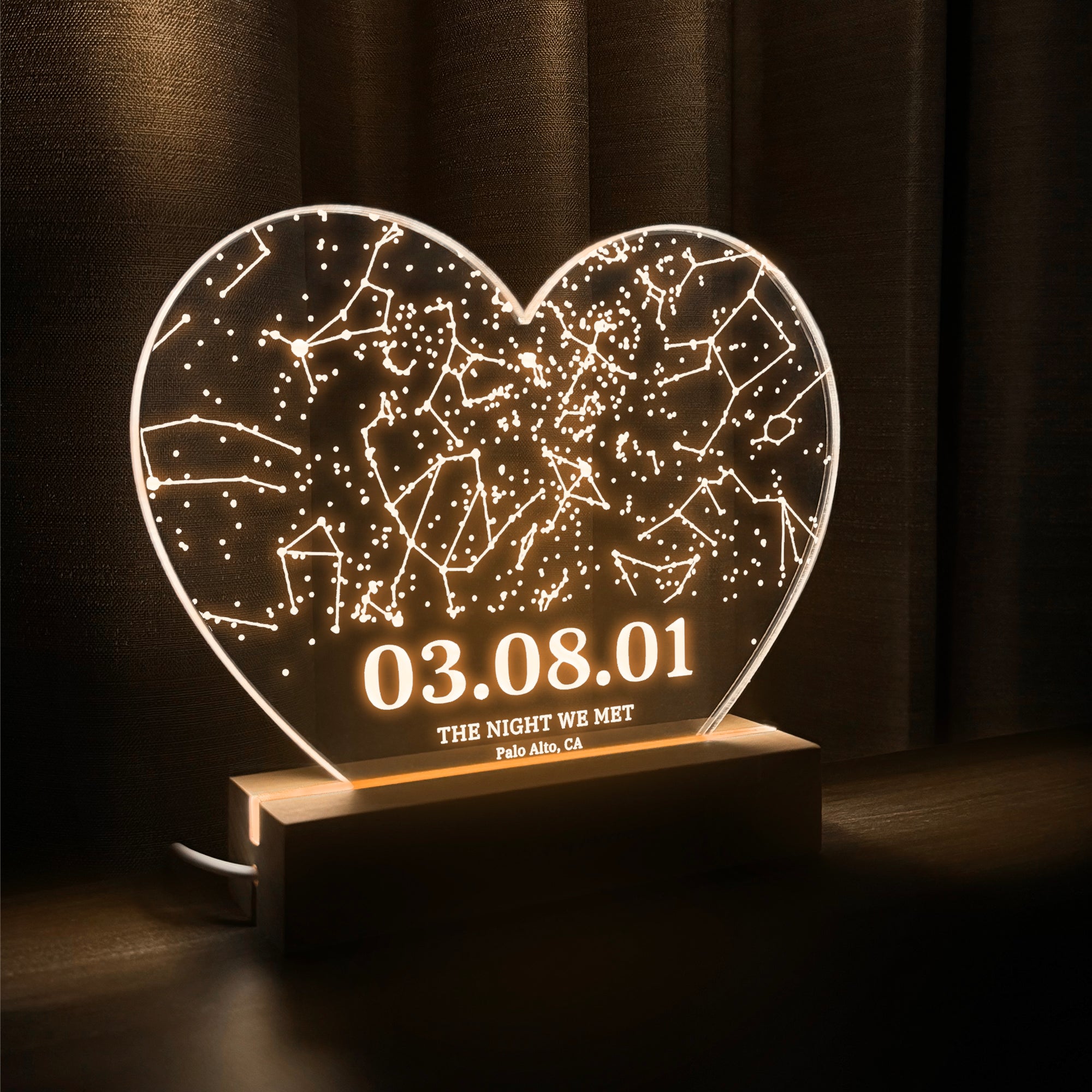 Personalized Night Sky Star Map by Date – Custom Constellation Print & Night Light (HEART06)