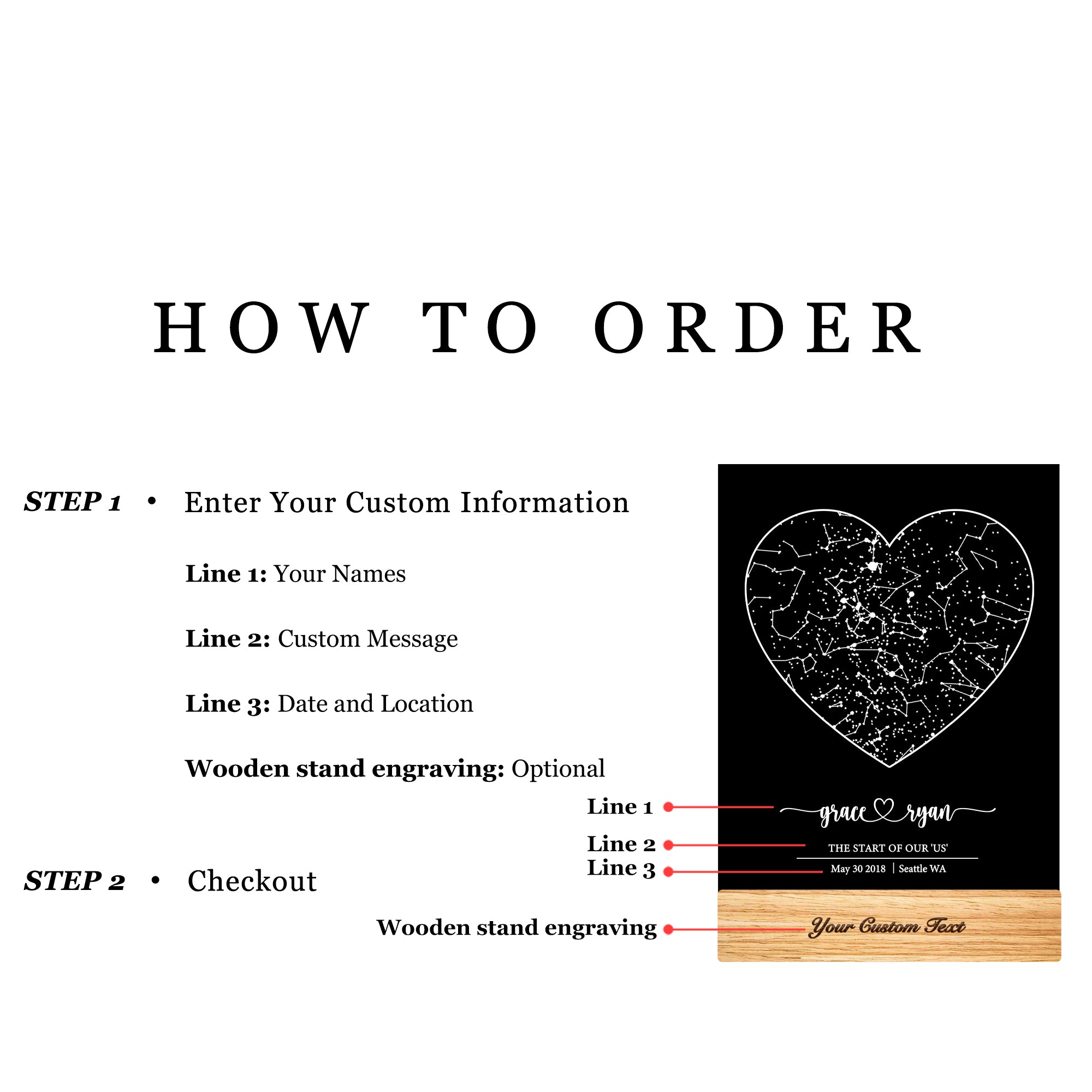 Personalized Night Sky Star Map by Date – Custom Constellation Print & Night Light (STAR01F)