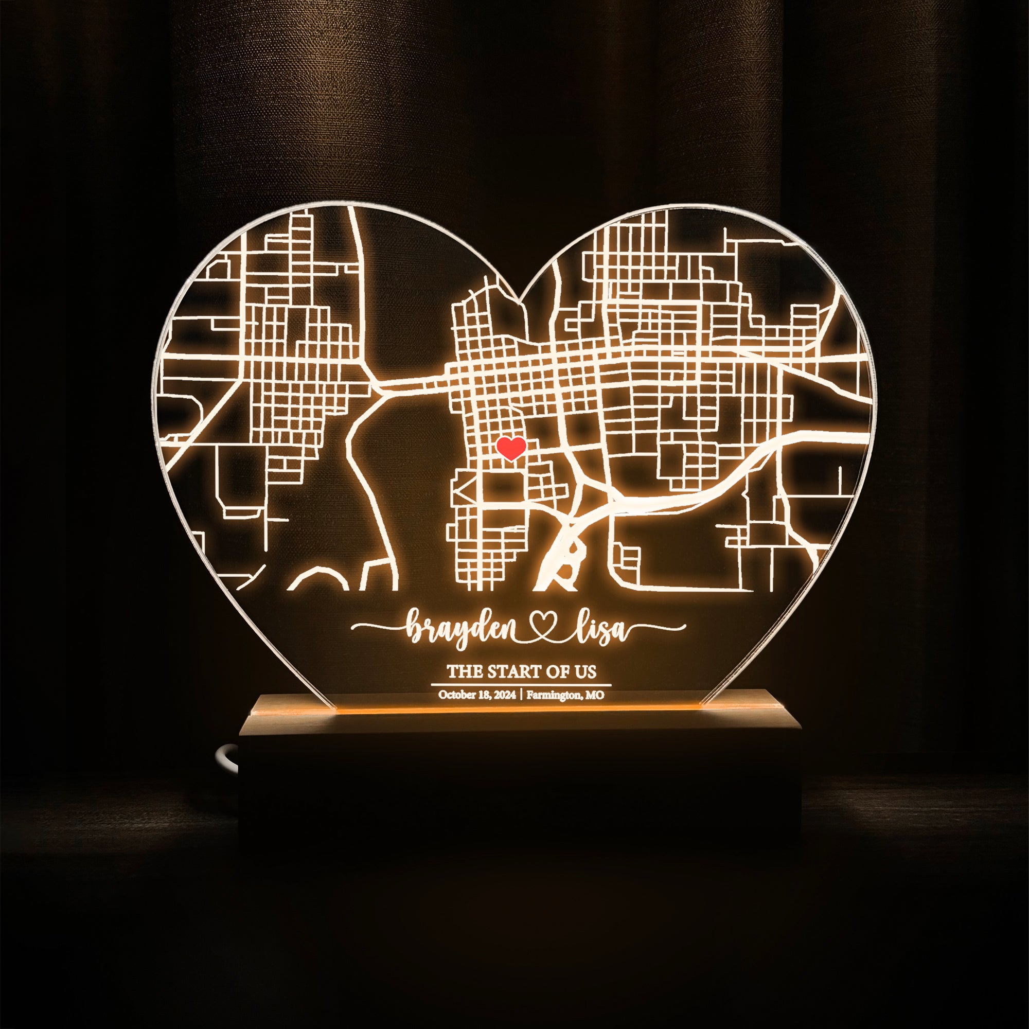 Custom Location Map Acrylic Night Light (HEART02)