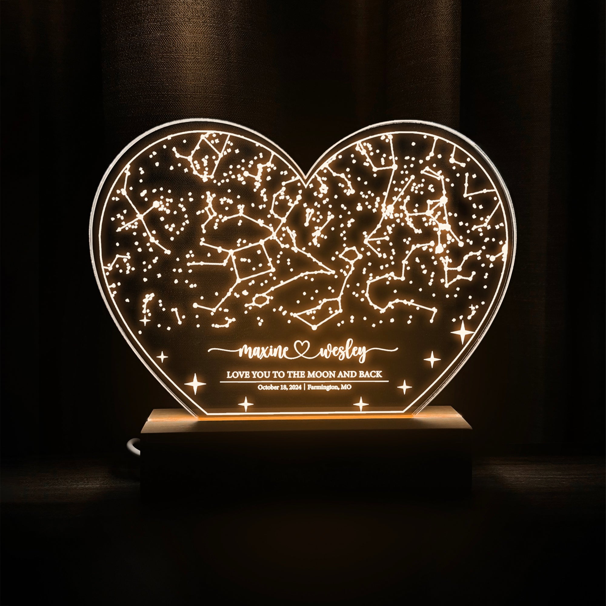 Personalized Night Sky Star Map by Date – Custom Constellation Print & Night Light (HEART03)