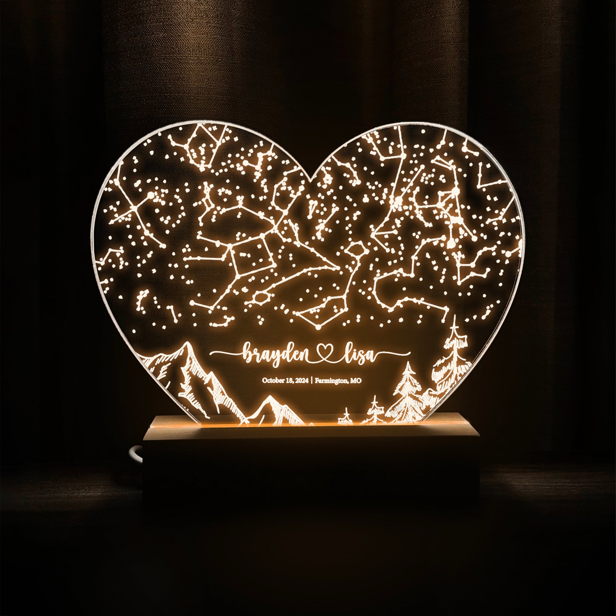Personalized Night Sky Star Map by Date – Custom Constellation Print & Night Light (HEART04)