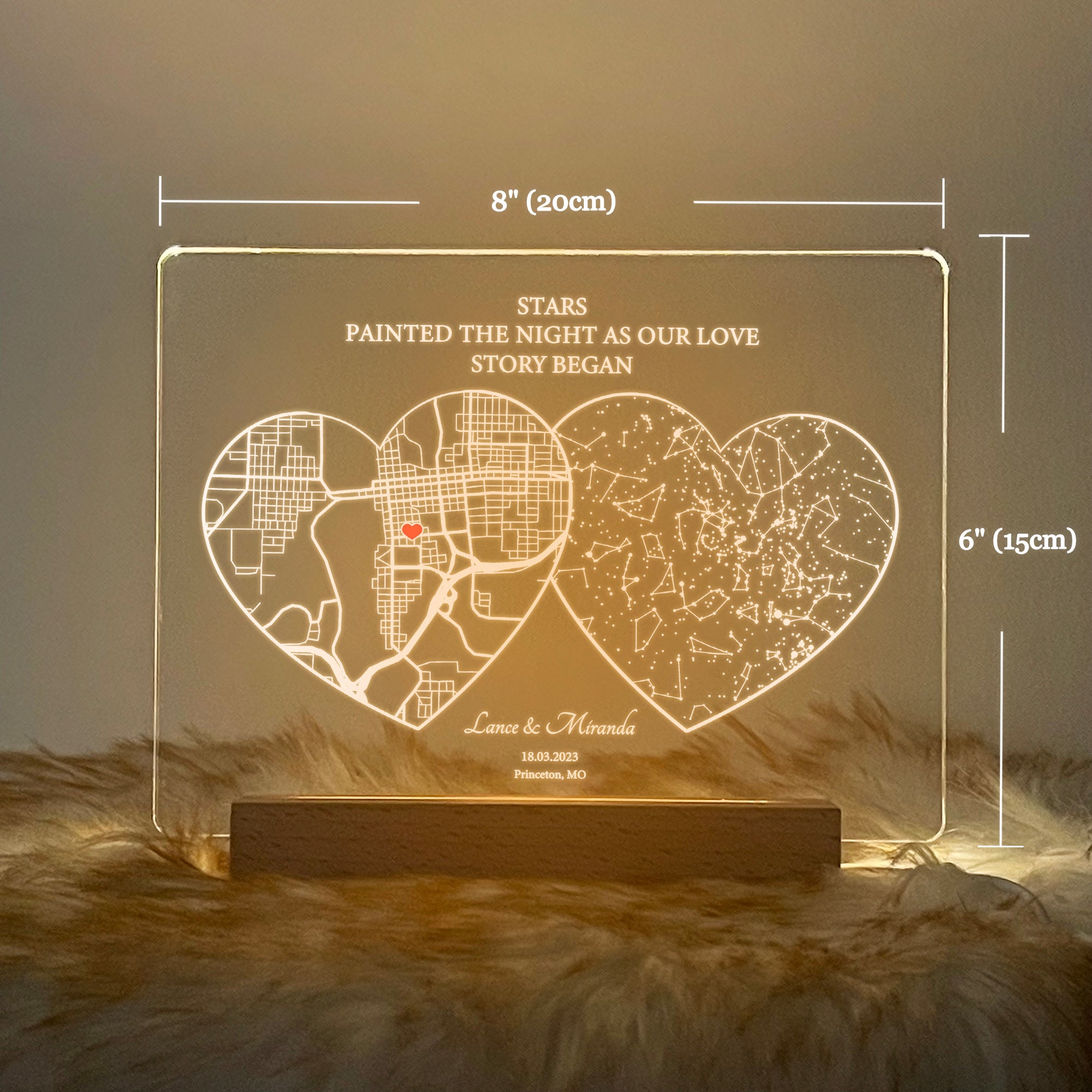 Personalized Custom Map and Star Map Acrylic Night Light (STAR01I)