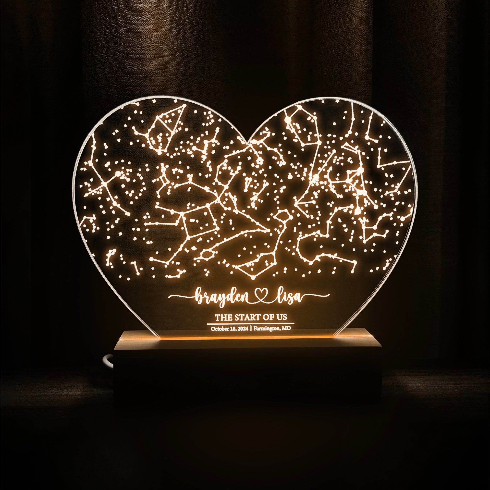 Personalized Night Sky Star Map by Date – Custom Constellation Print & Night Light (HEART01)