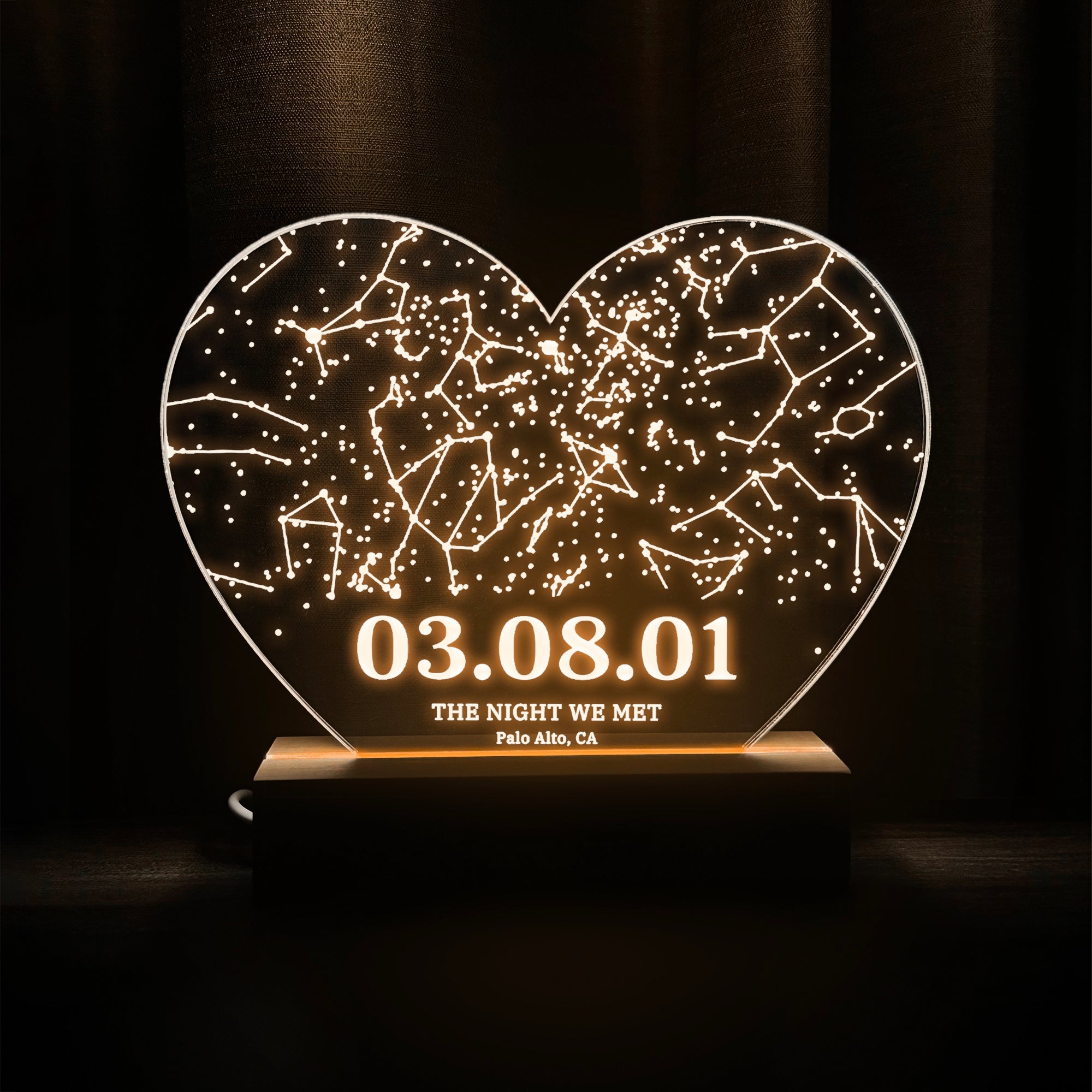 Personalized Night Sky Star Map by Date – Custom Constellation Print & Night Light (HEART06)
