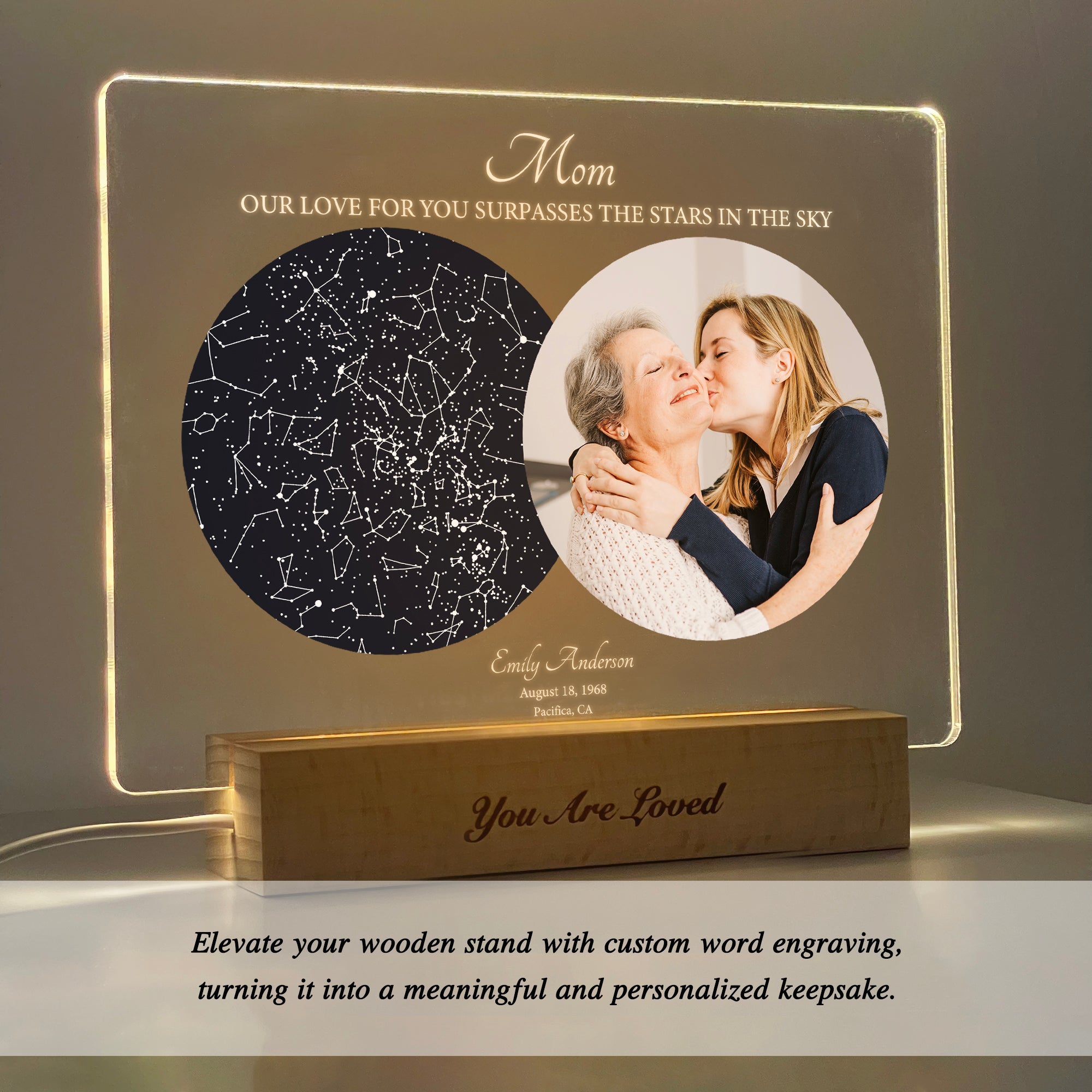 Personalized Night Sky Star Map by Date – Custom Constellation Print & Night Light (STAR01C)