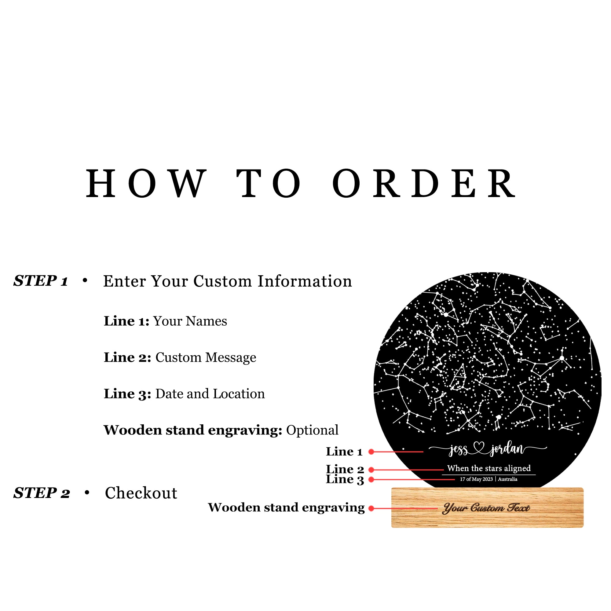 Personalized Night Sky Star Map by Date – Custom Constellation Print & Night Light (STAR01AL)