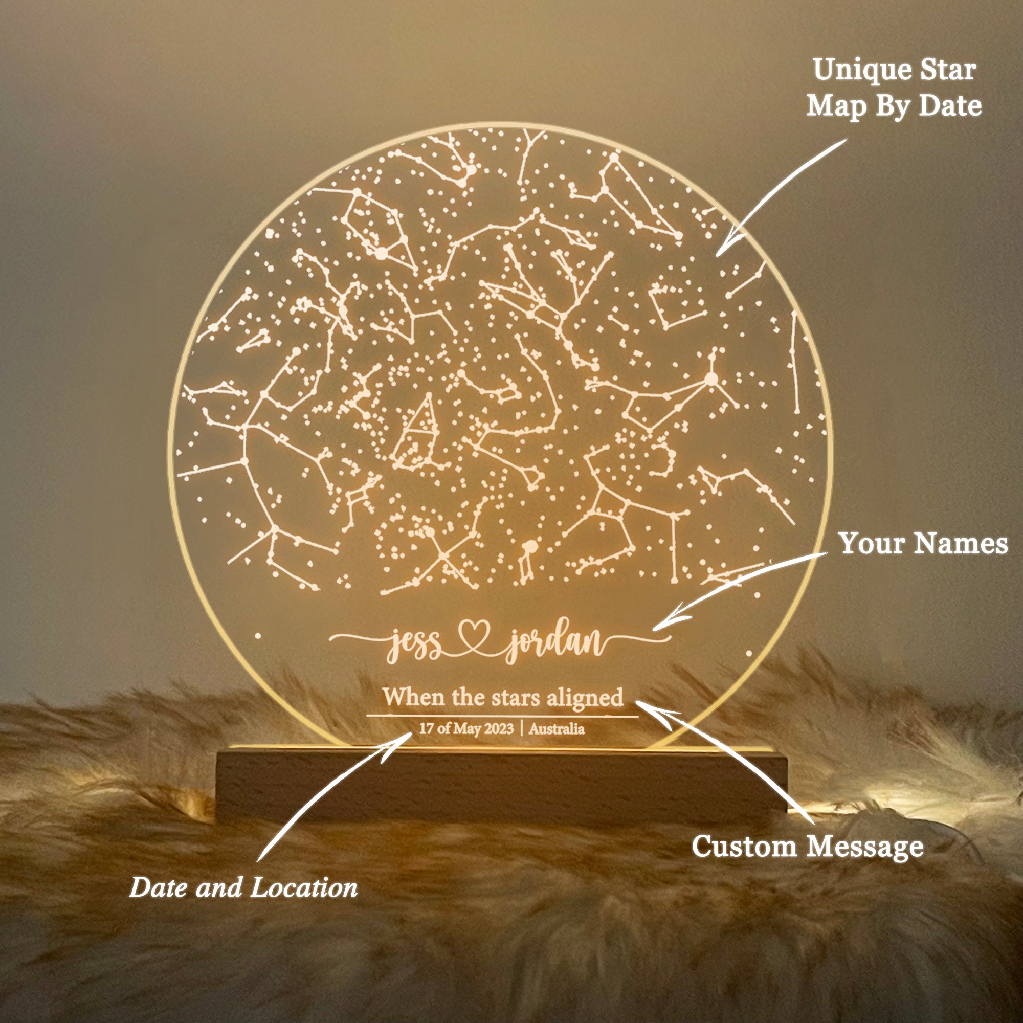 Personalized Night Sky Star Map by Date – Custom Constellation Print & Night Light (STAR01AL)