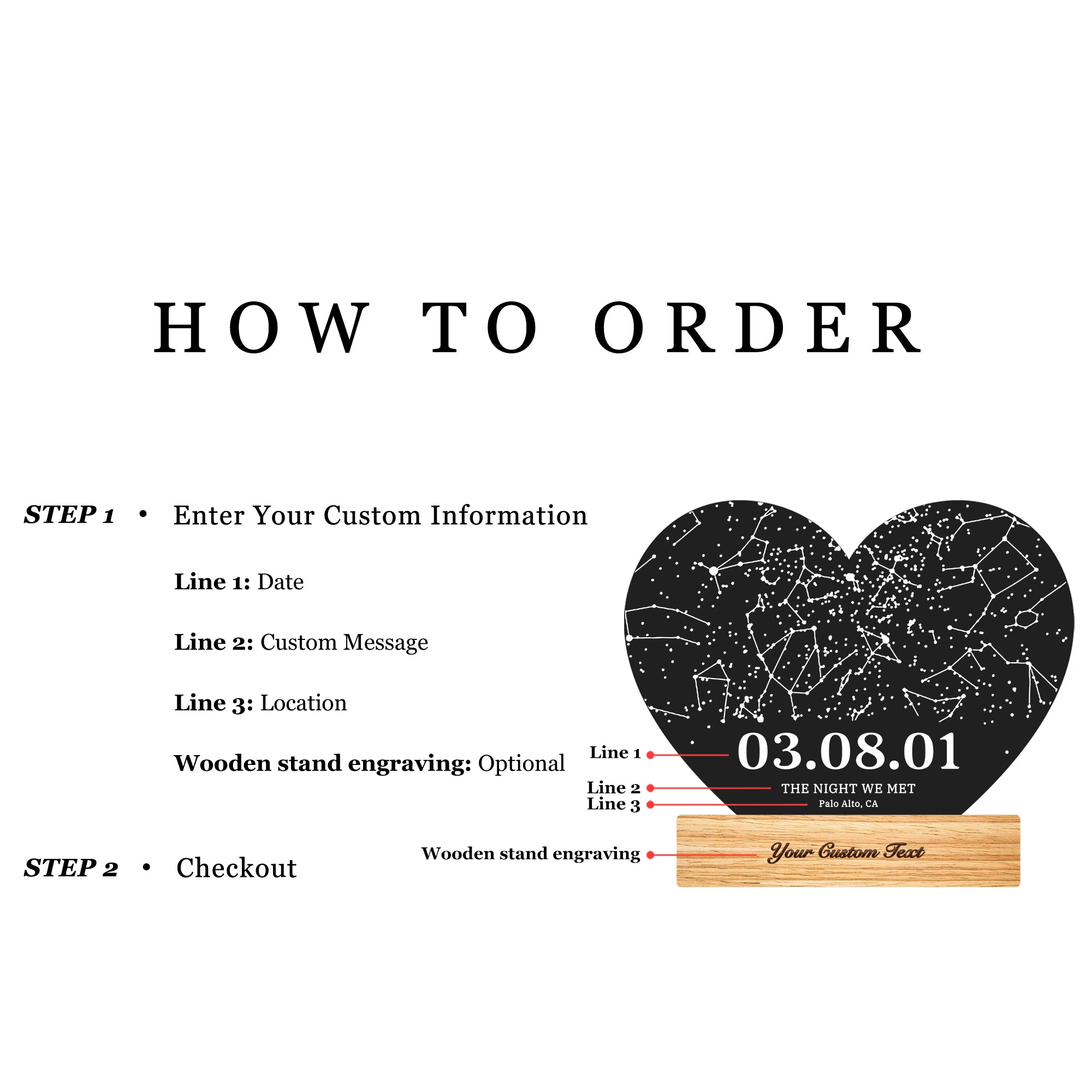 Personalized Night Sky Star Map by Date – Custom Constellation Print & Night Light (HEART06)