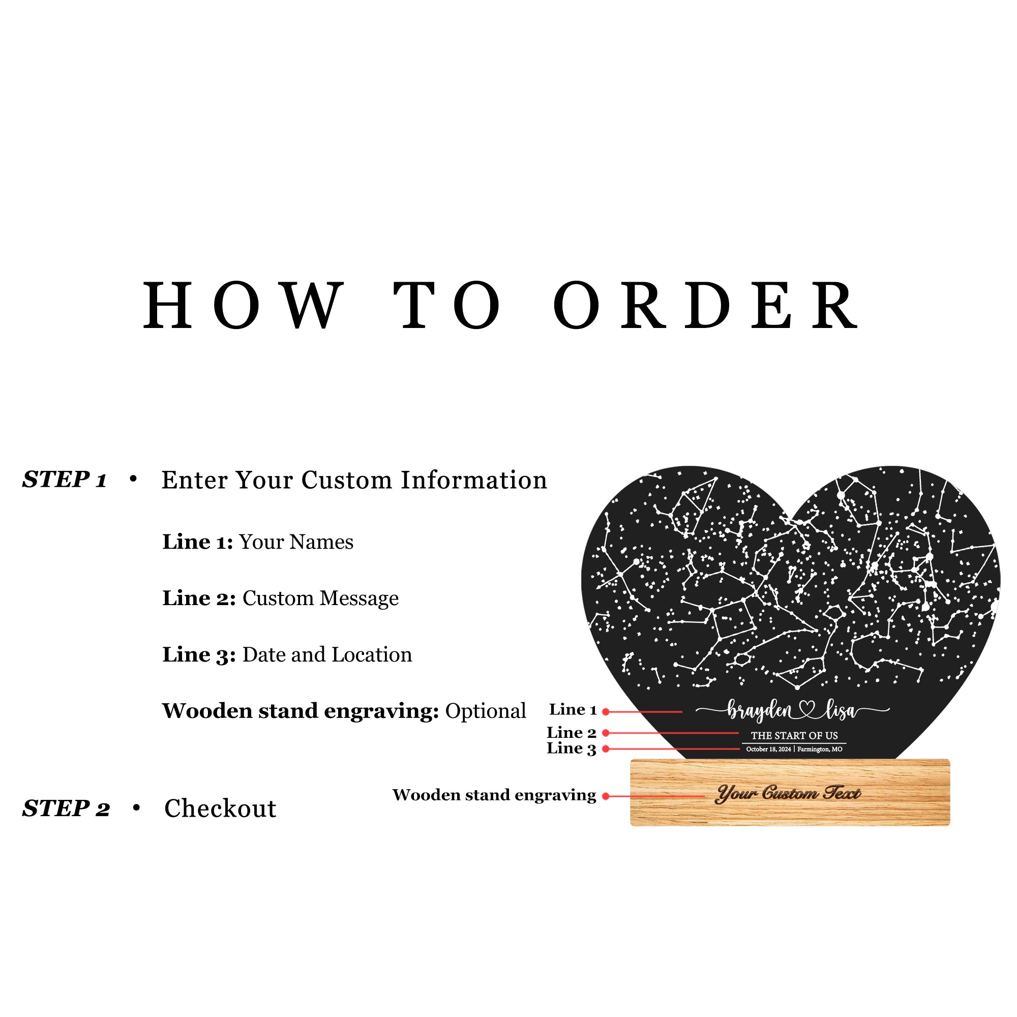 Personalized Night Sky Star Map by Date – Custom Constellation Print & Night Light (HEART01)