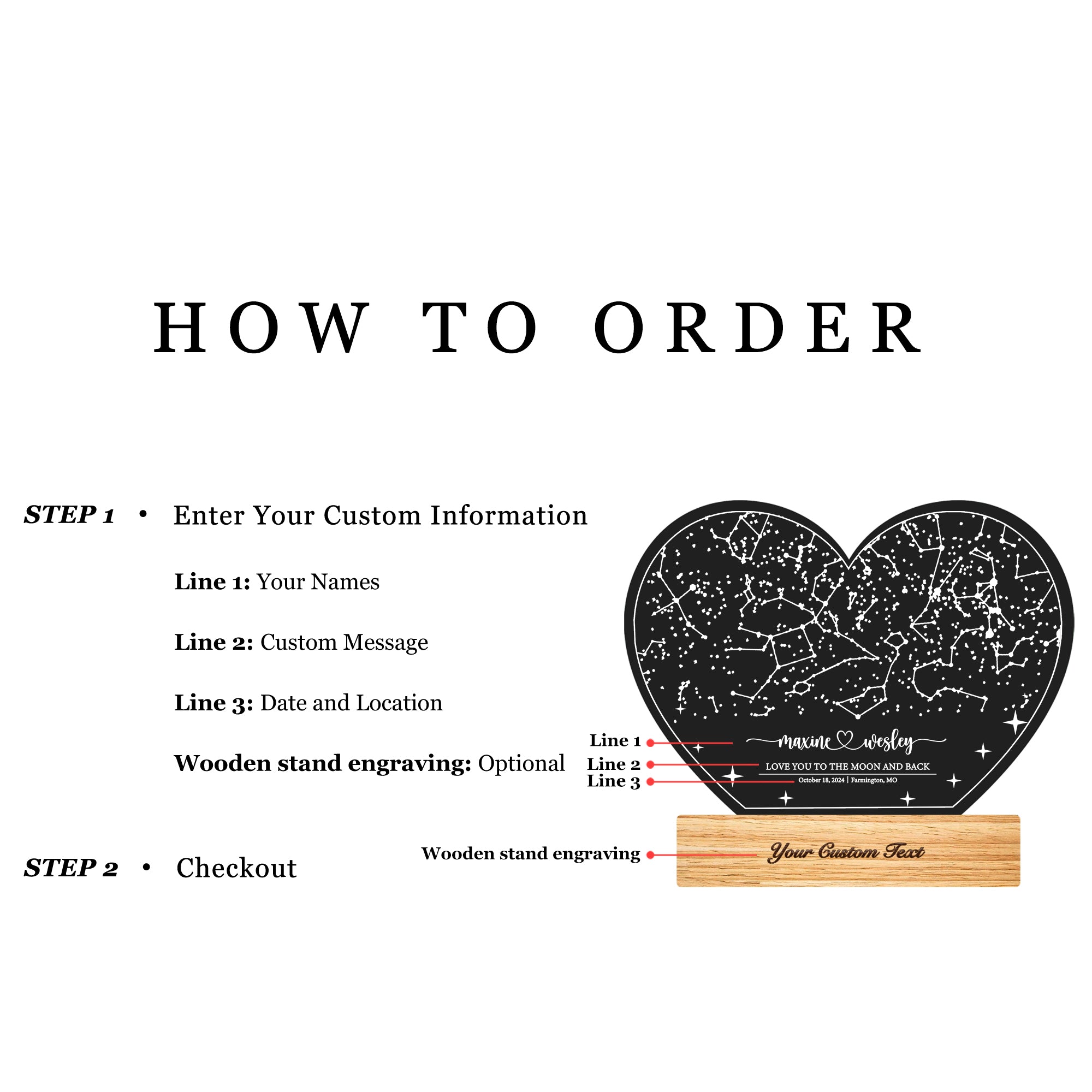 Personalized Night Sky Star Map by Date – Custom Constellation Print & Night Light (HEART03)